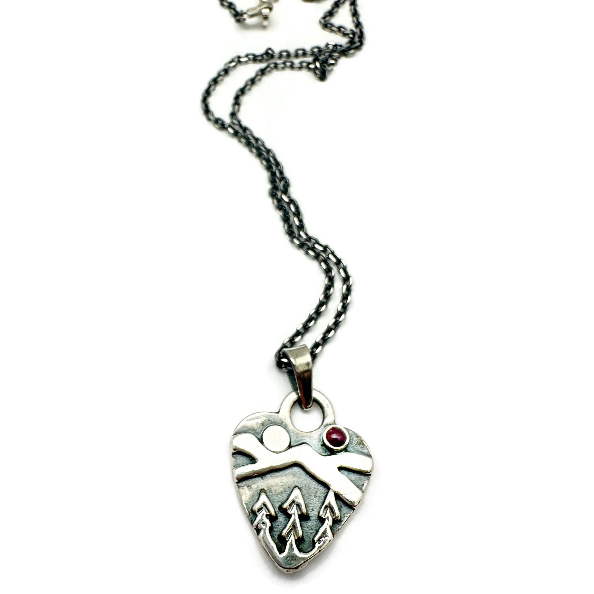 Sterling Silver Alpine Heart with Ruby  Gemstone