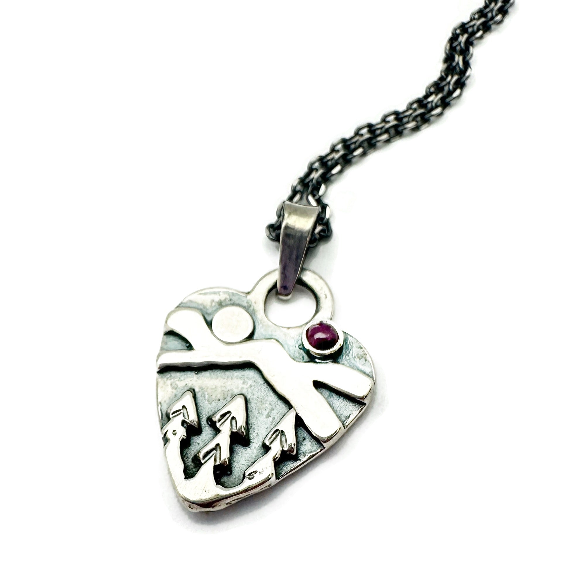 Sterling Silver Alpine Heart with Ruby  Gemstone