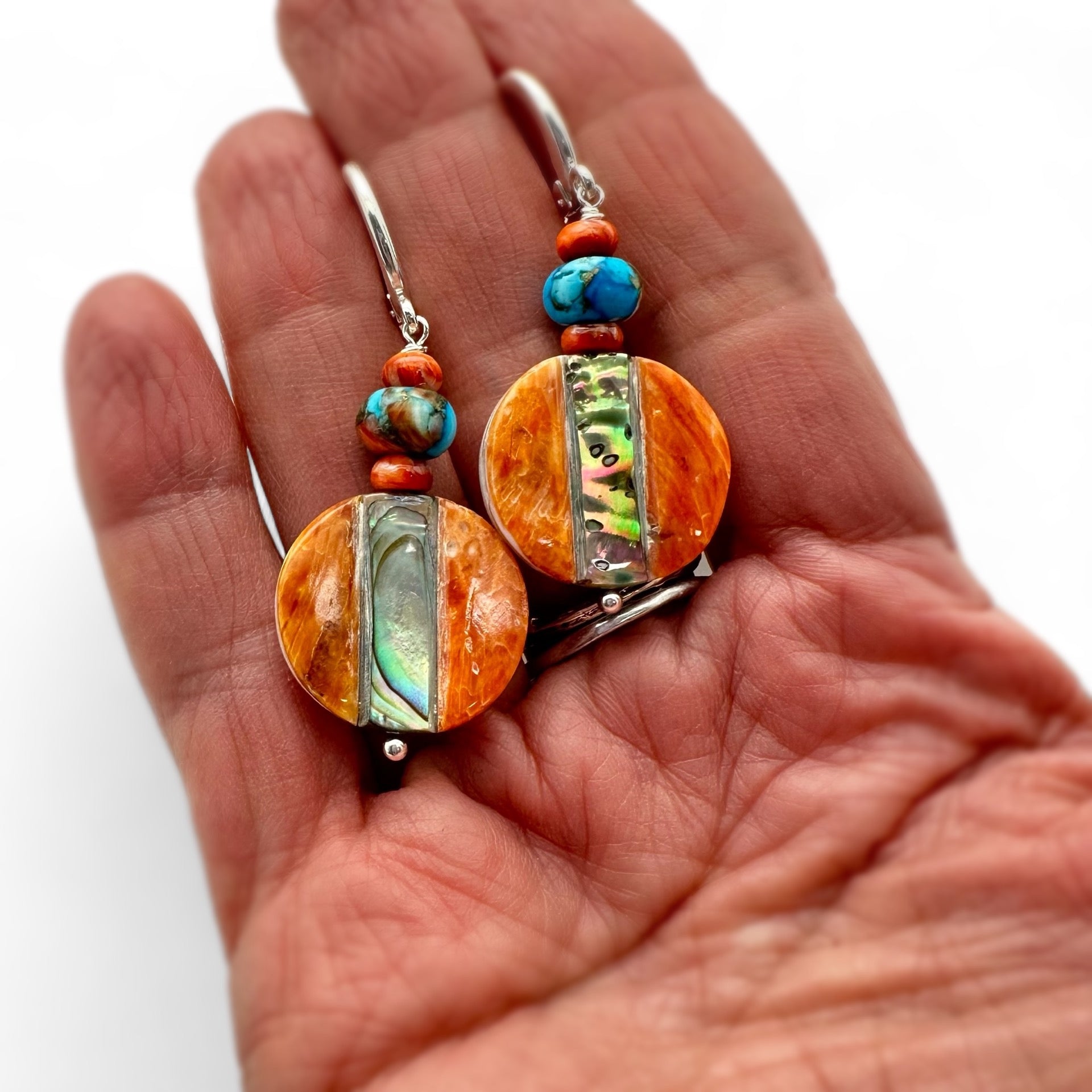 Spiny Oyster Shell and Abalone Shell Earrings