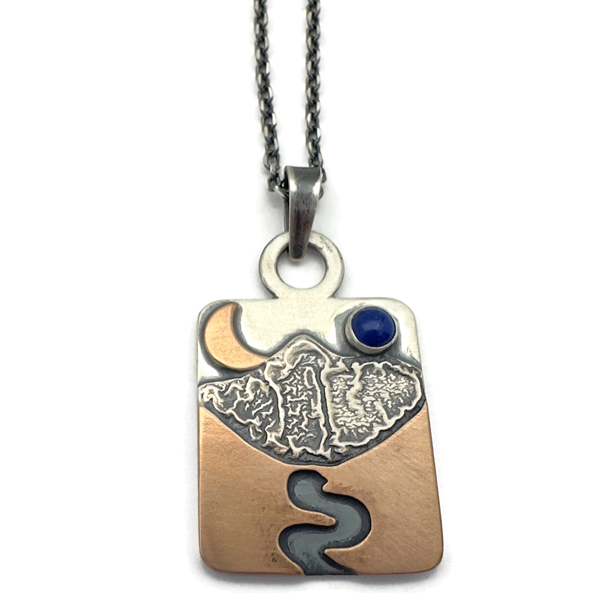 Alpine Necklace in Sterling Silver, Bronze with Lapis Lazuli Gemstone