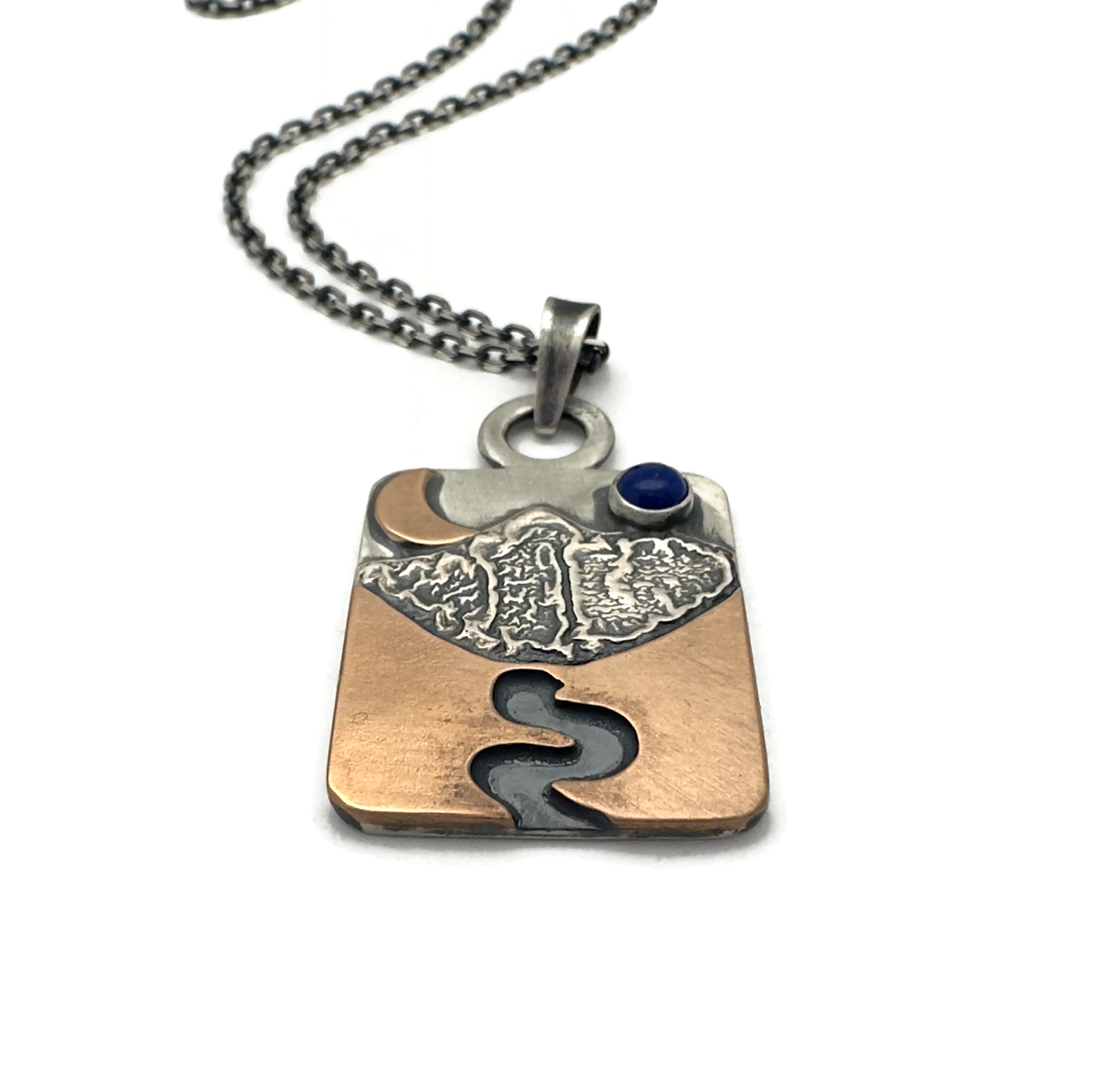 Alpine Necklace in Sterling Silver, Bronze with Lapis Lazuli Gemstone