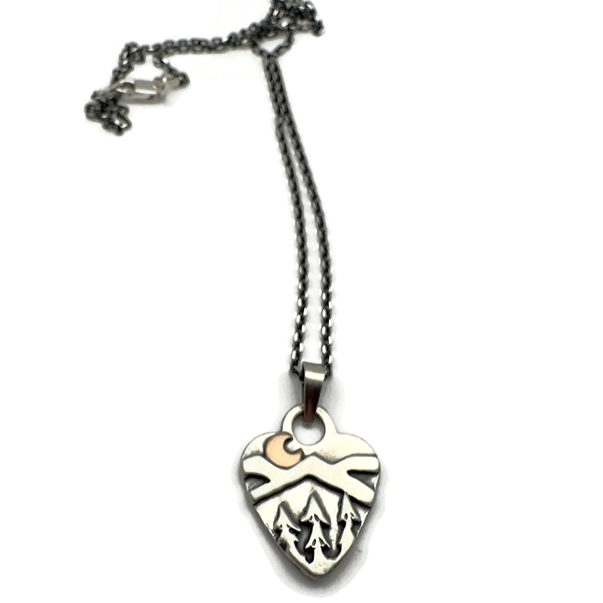 Sterling Silver Alpine Heart with Bronze Crescent Moon