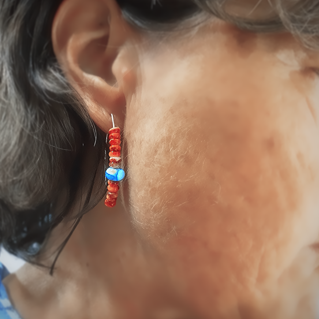 Spiny Oyster Shell, Turquoise and Sterling Silver Earrings