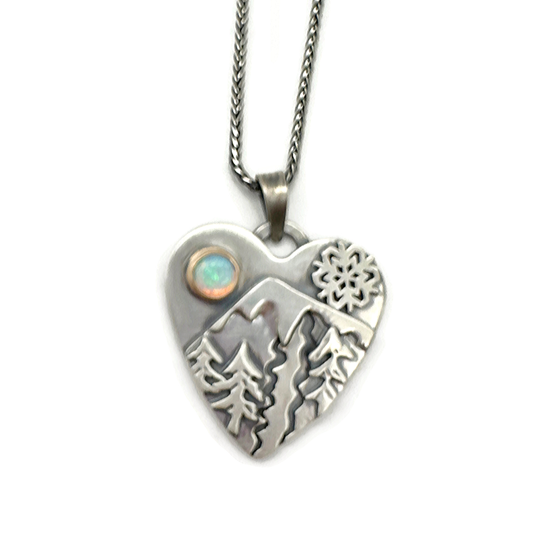 Large Alpine Heart - First Tracks Sterling Silver, 14k Gold, Opal