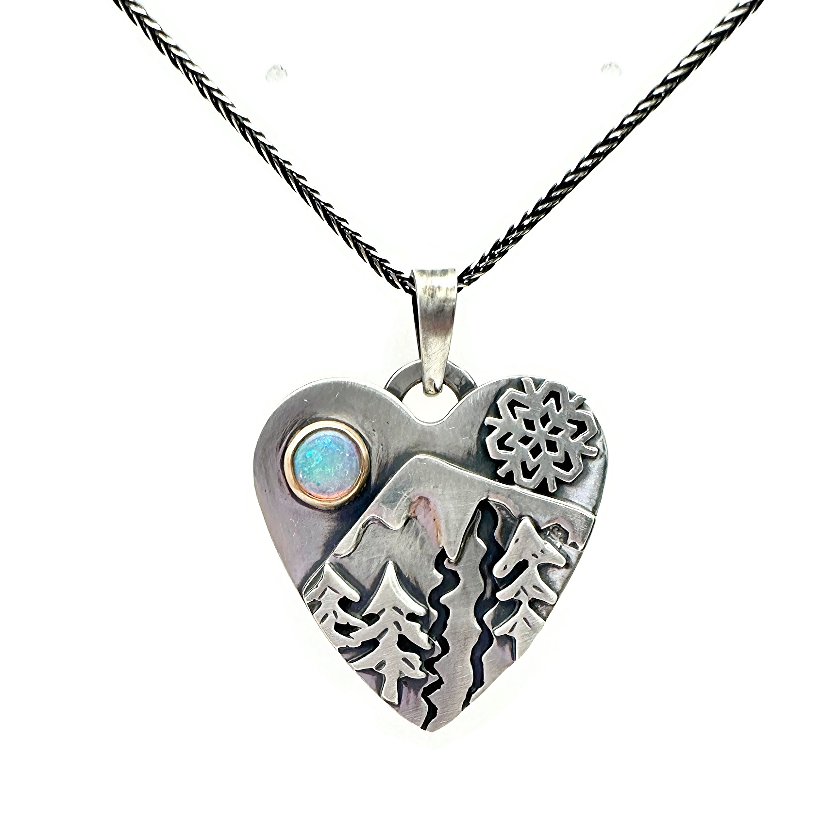 Large Alpine Heart - First Tracks Sterling Silver, 14k Gold, Opal