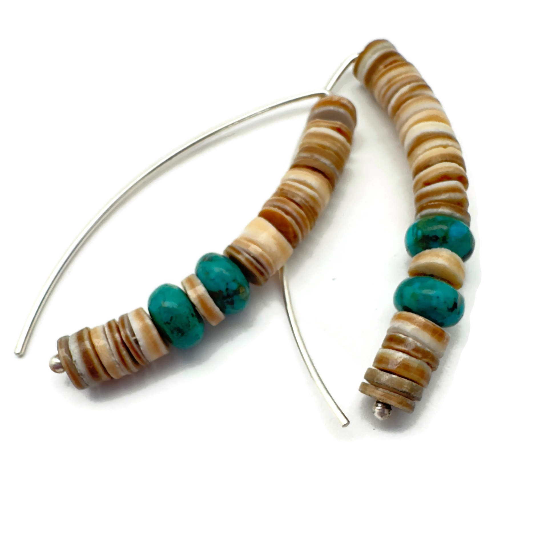 Heishi Shell in Tans and Browns, Turquoise and Sterling Silver Earrings