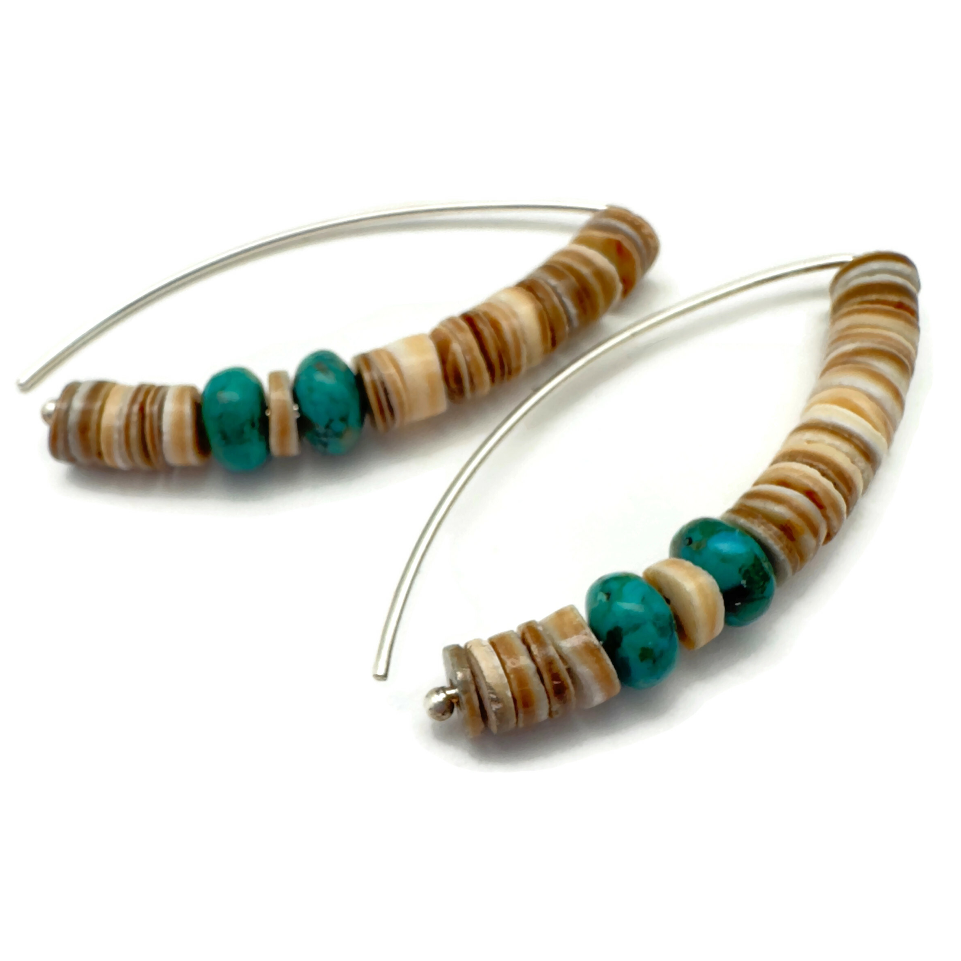 Heishi Shell in Tans and Browns, Turquoise and Sterling Silver Earrings