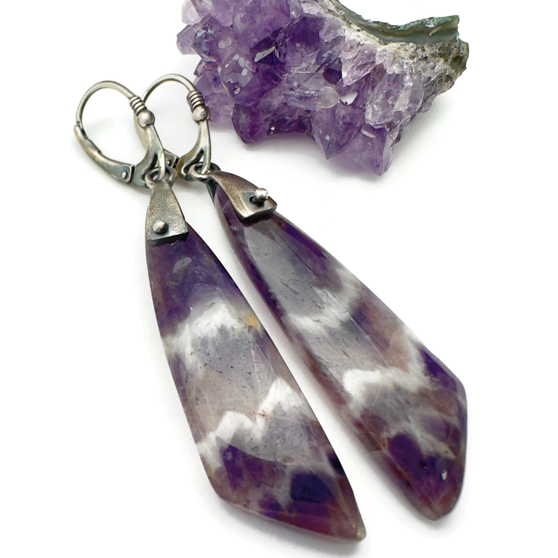 Chevron Amethyst Saddle Set Earrings