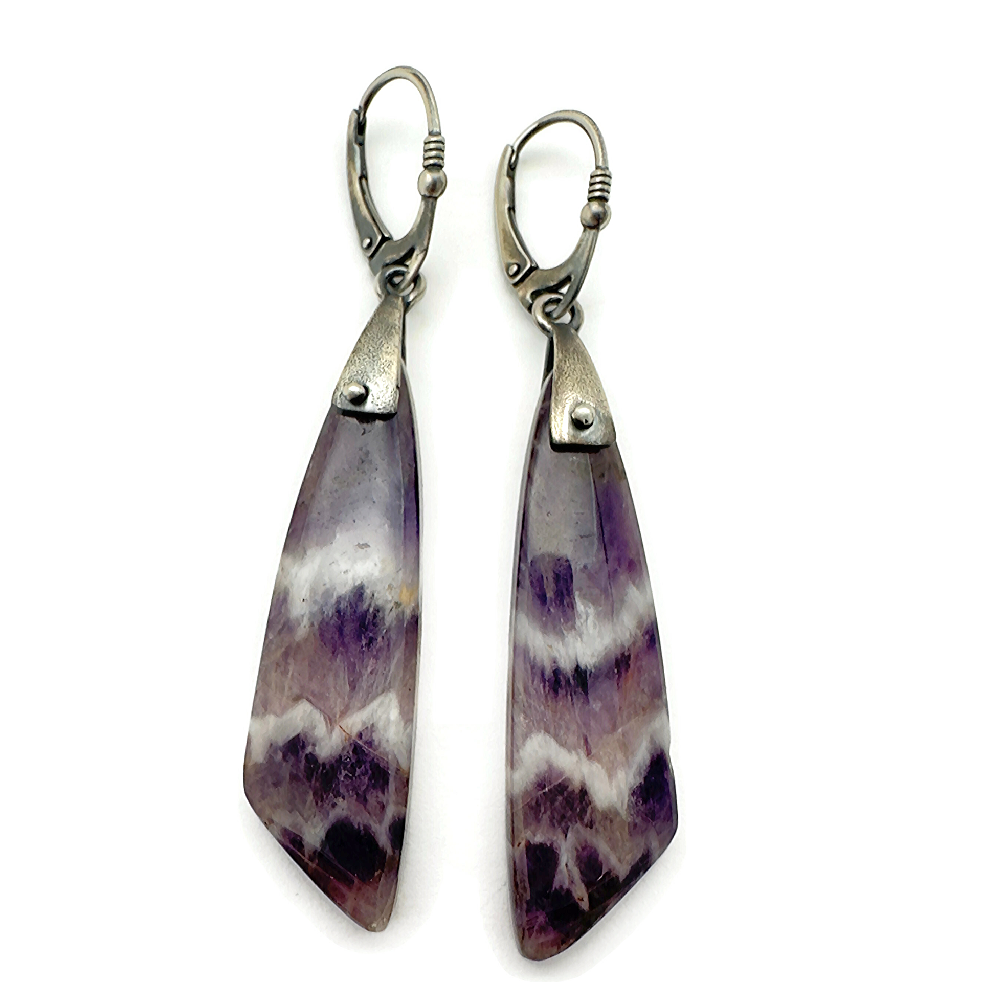 Chevron Amethyst Saddle Set Earrings