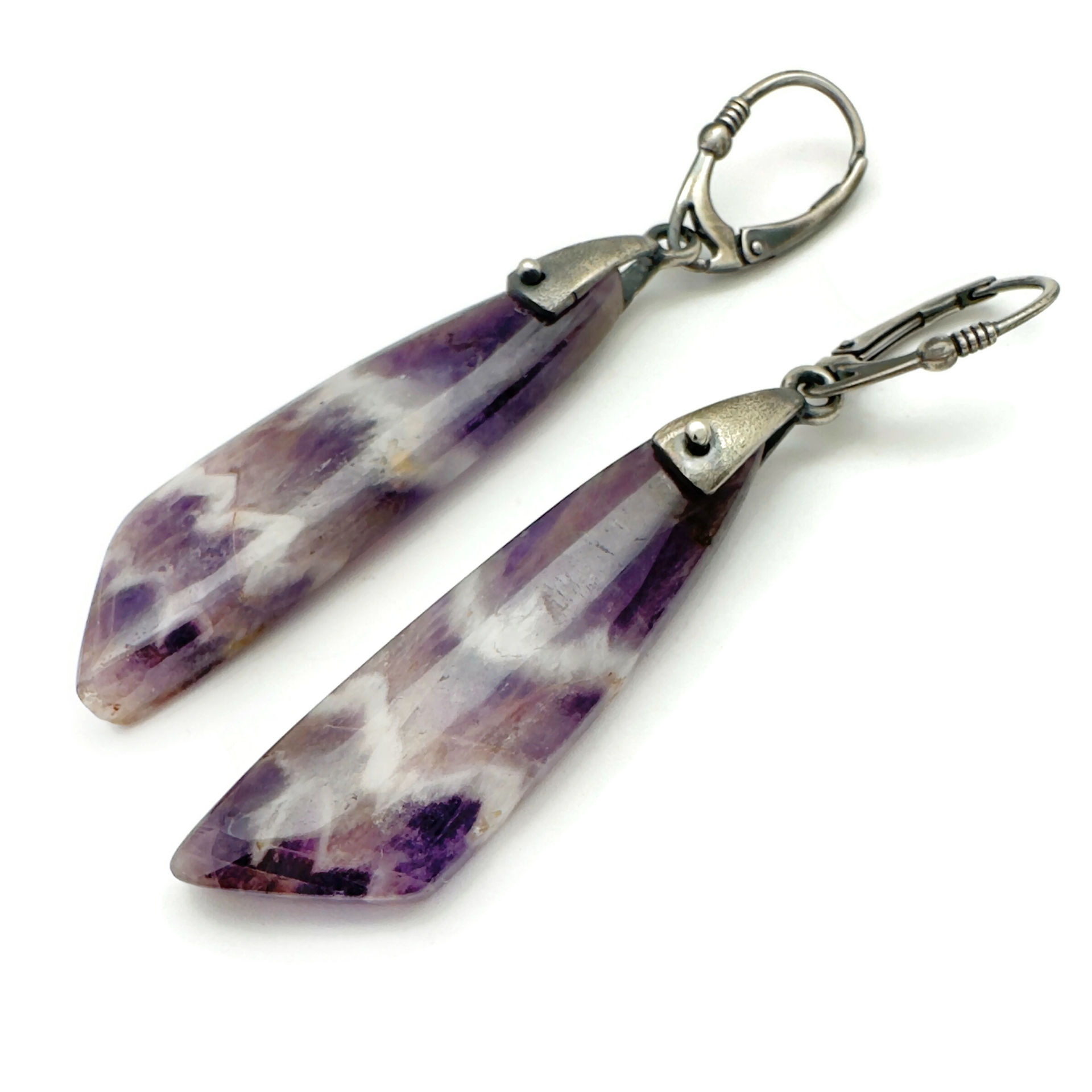 Chevron Amethyst Saddle Set Earrings