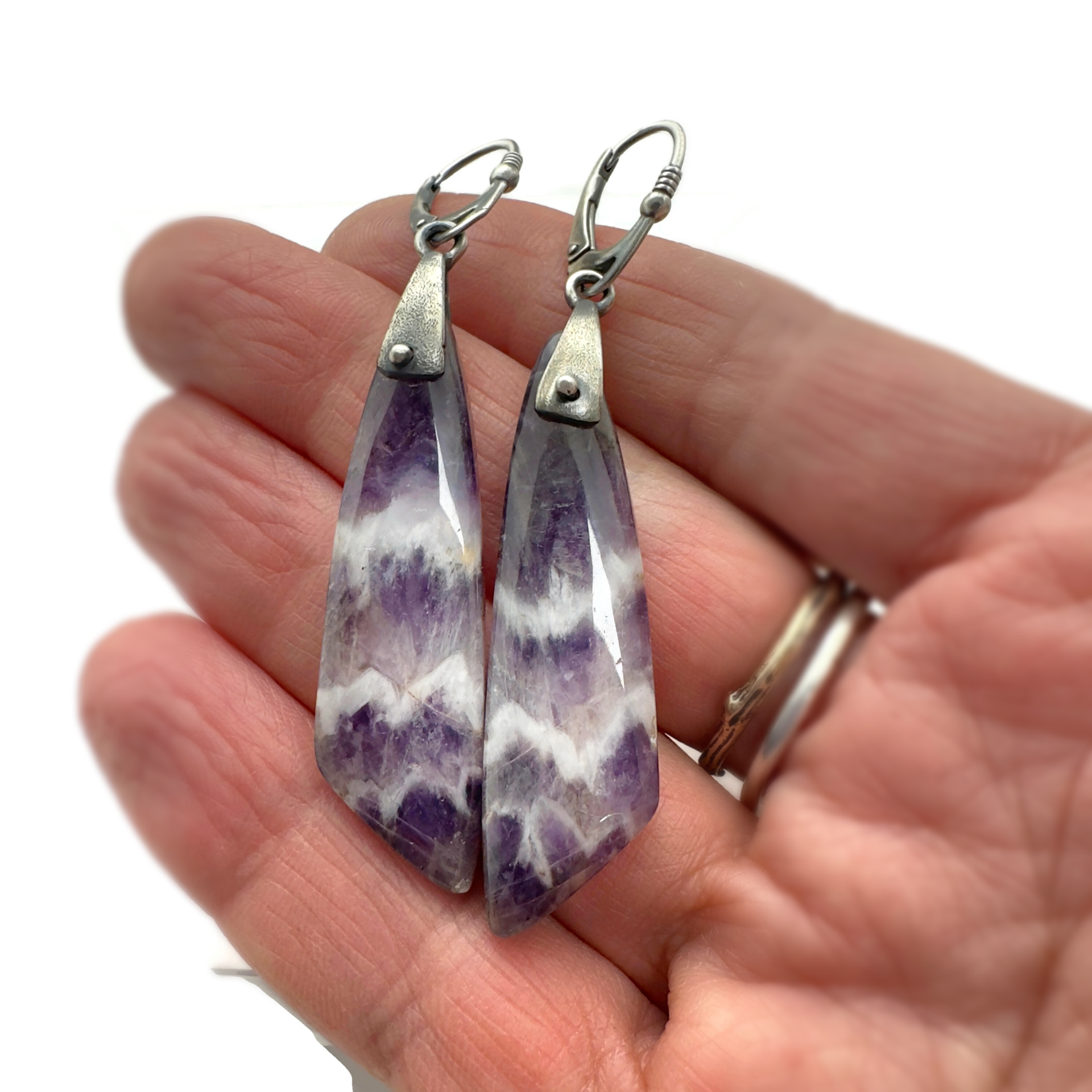 Chevron Amethyst Saddle Set Earrings