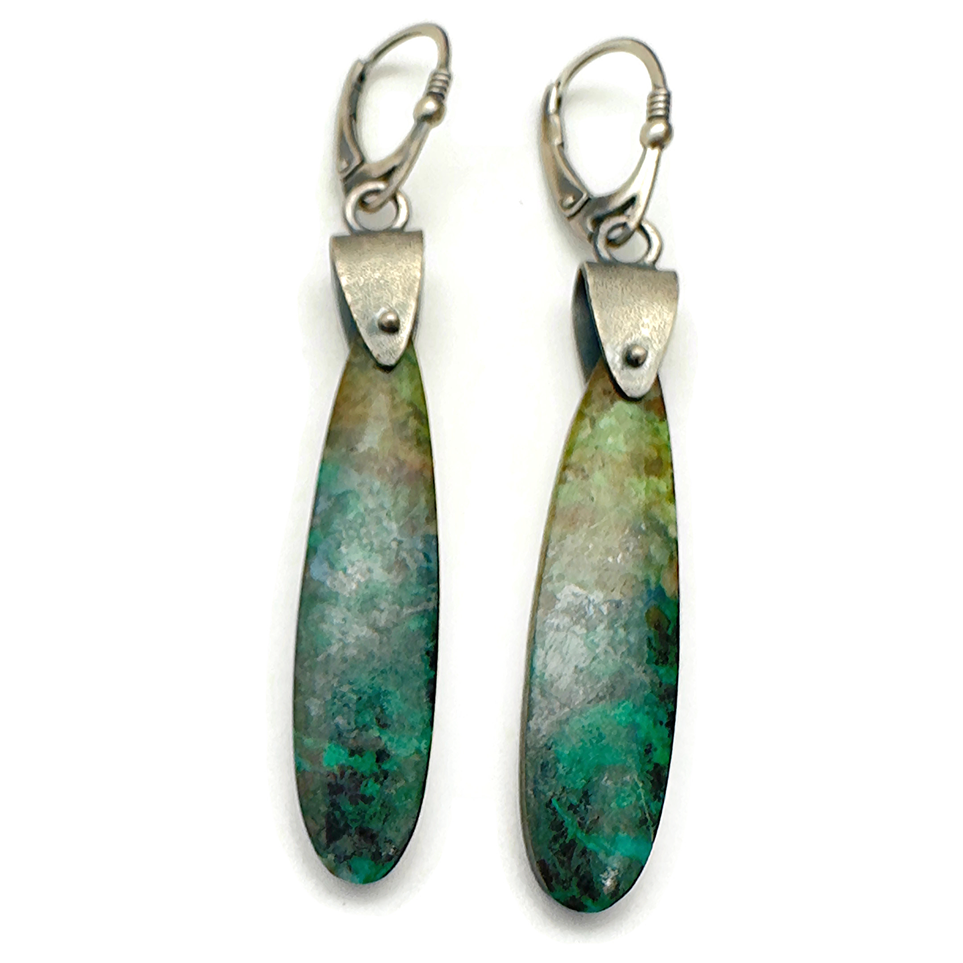 Chrysocolla and Sterling Silver Saddle Set Earrings