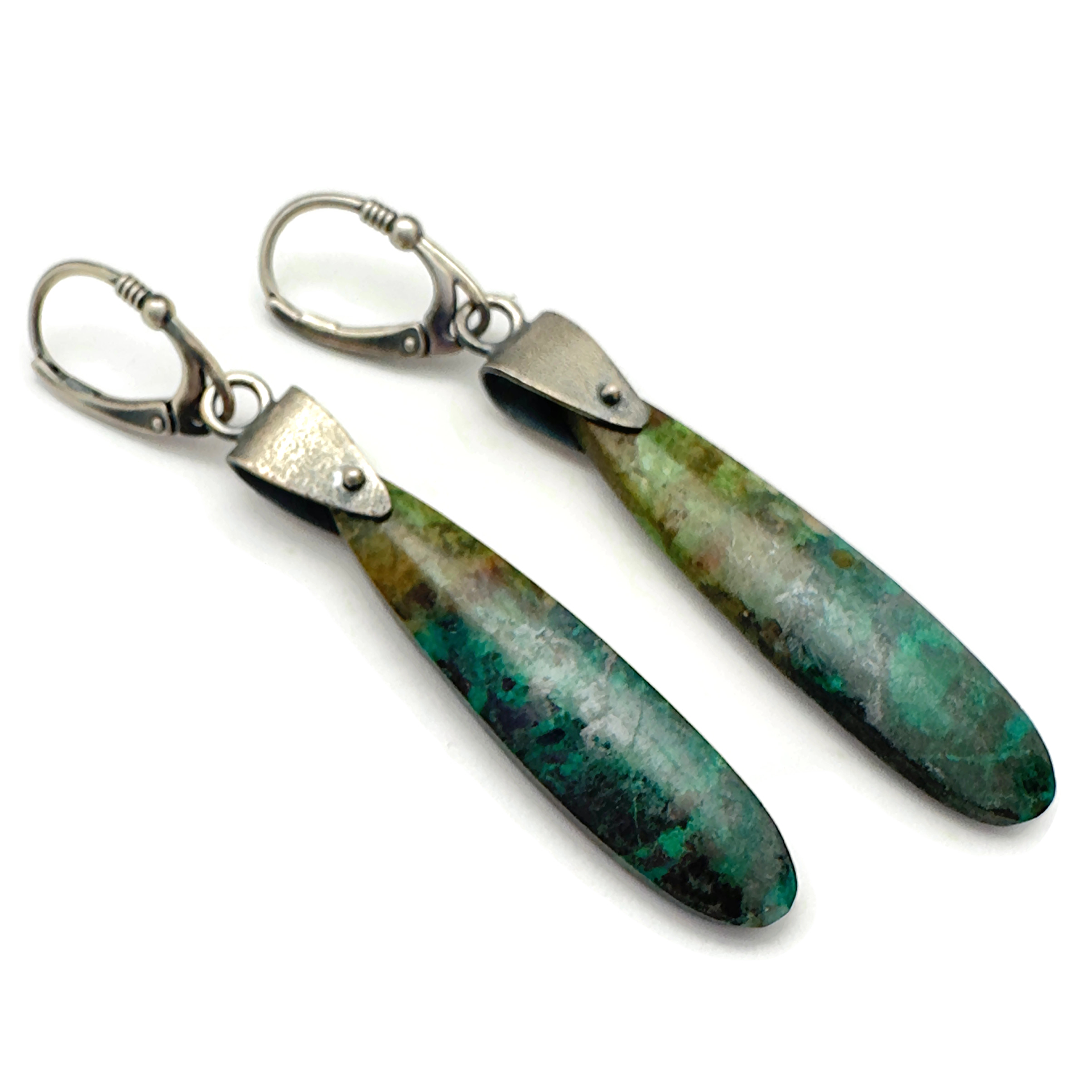 Chrysocolla and Sterling Silver Saddle Set Earrings