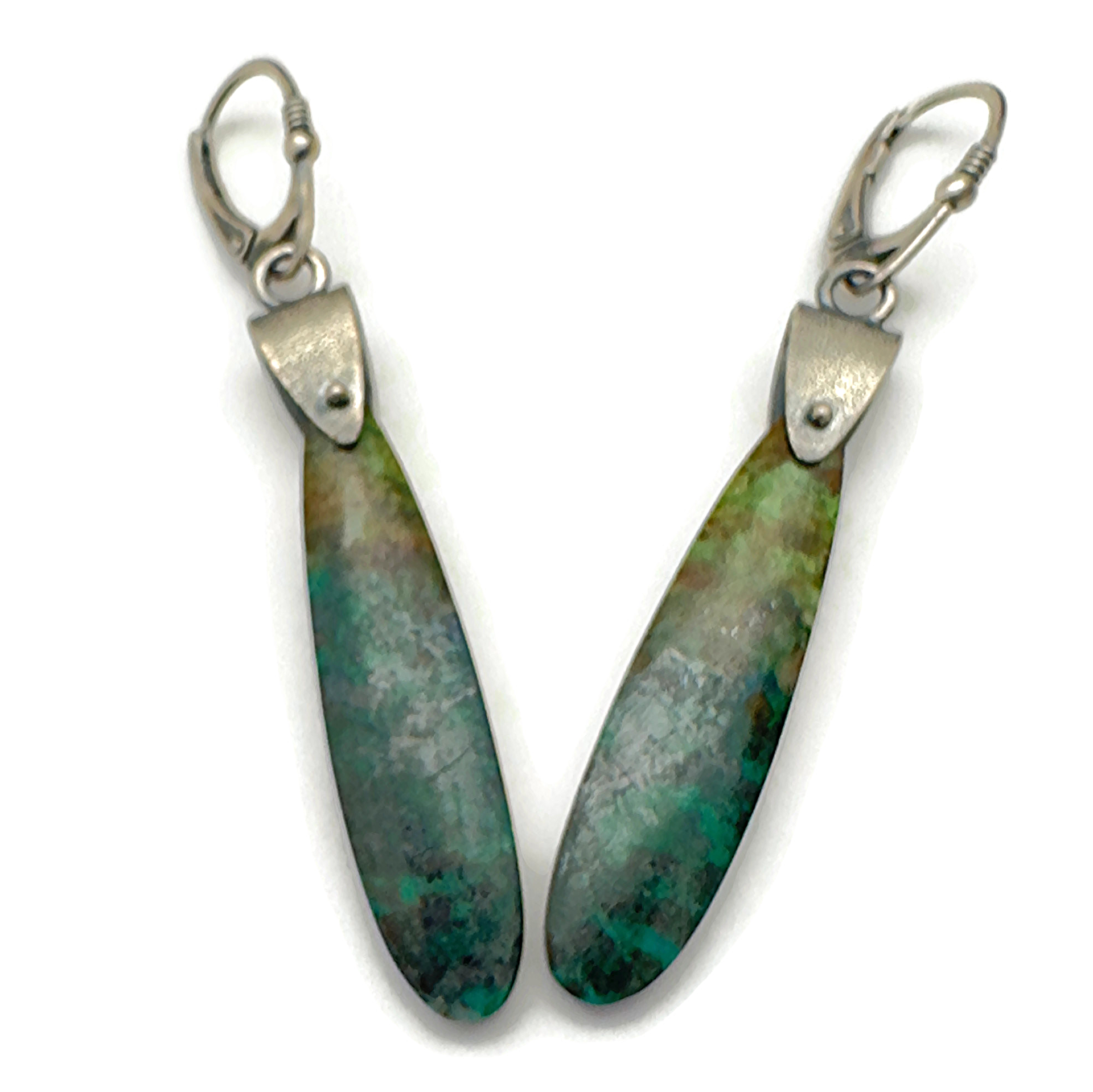 Chrysocolla and Sterling Silver Saddle Set Earrings