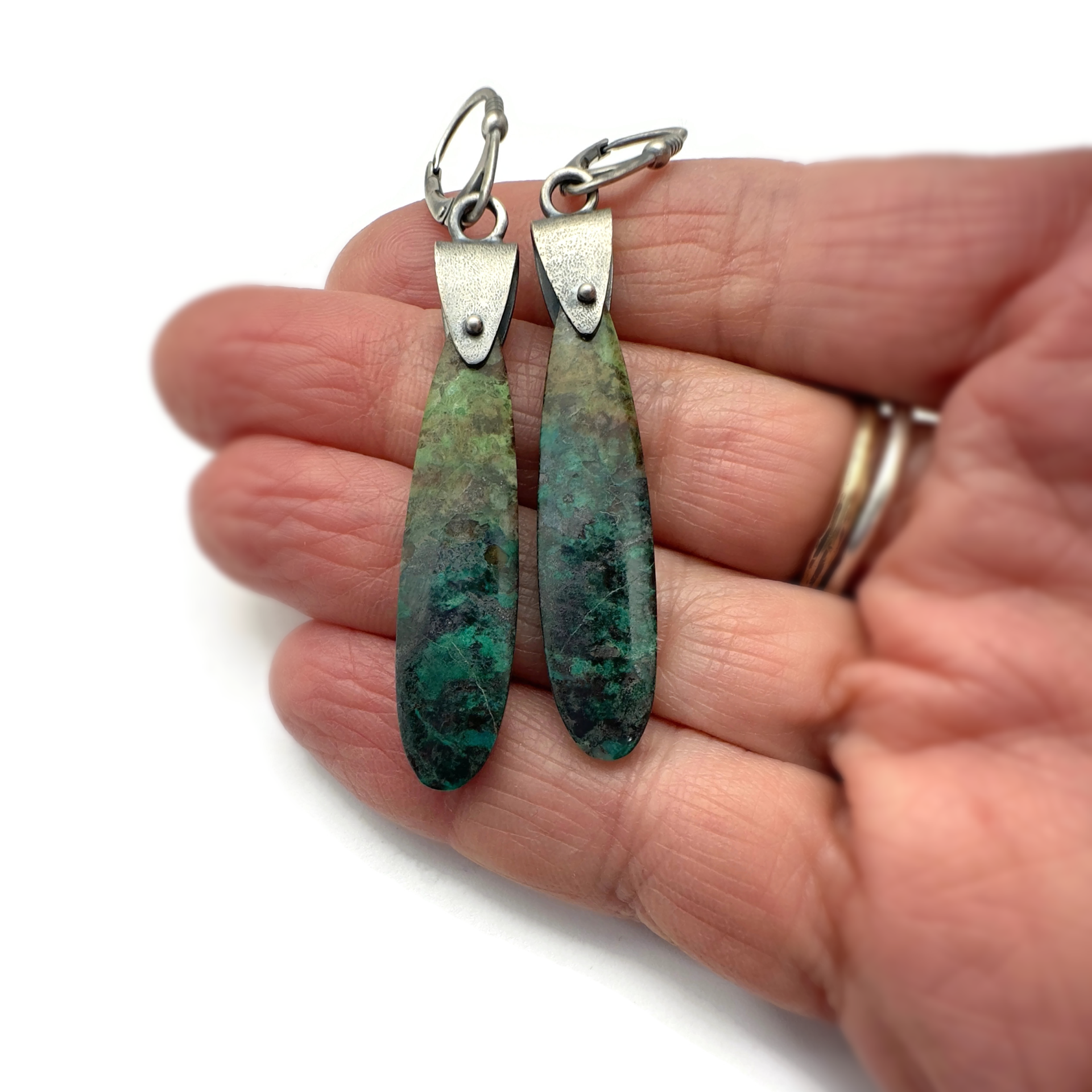 Chrysocolla and Sterling Silver Saddle Set Earrings