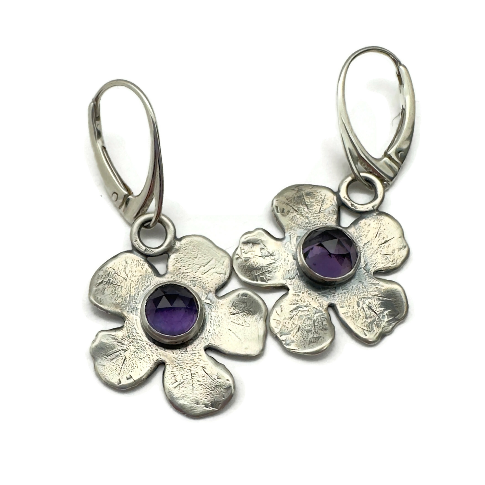 Sterling Silver and Amethyst Floral Earrings