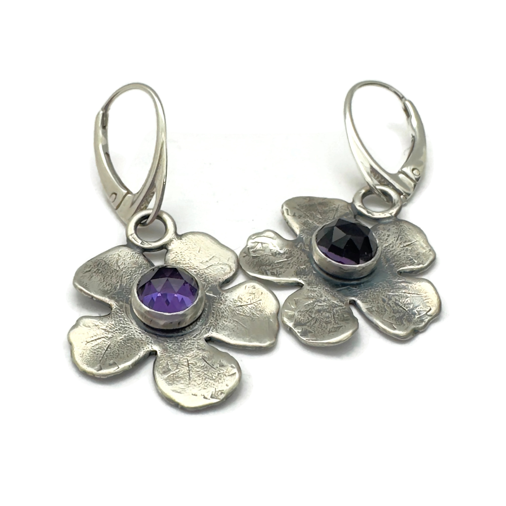 Sterling Silver and Amethyst Floral Earrings