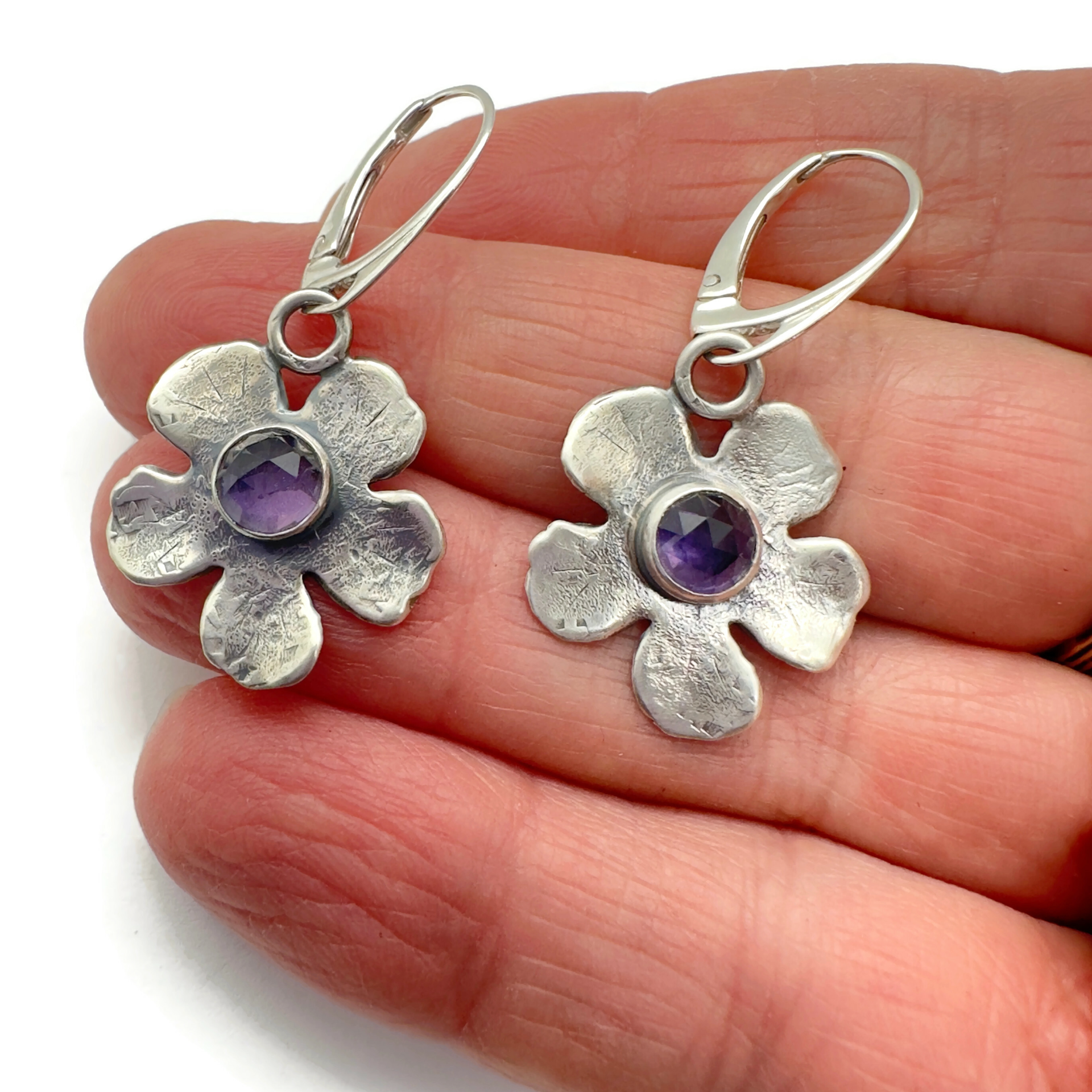 Sterling Silver and Amethyst Floral Earrings