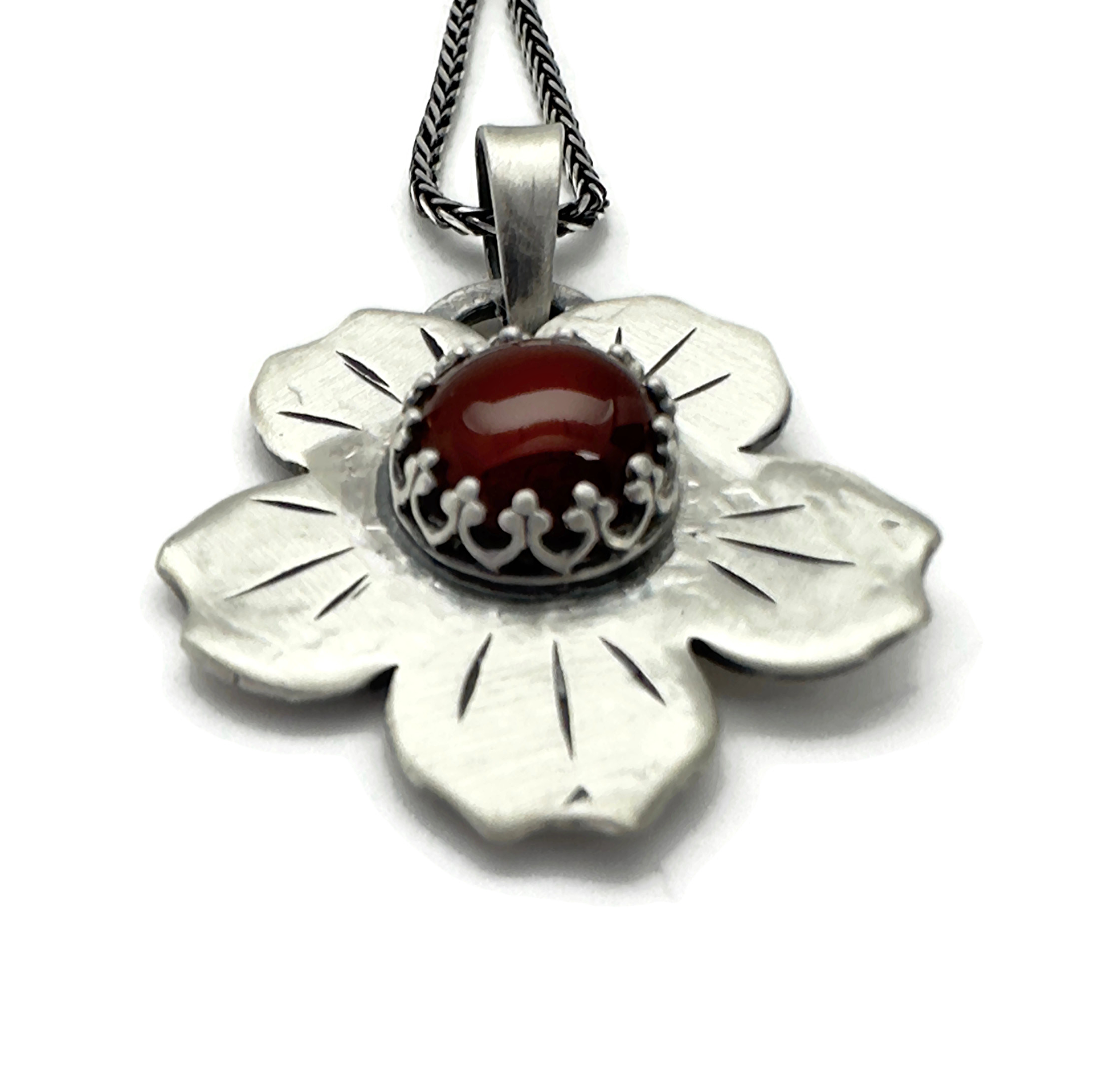 Sterling Silver with Carnelian Gemstone Flower Necklace