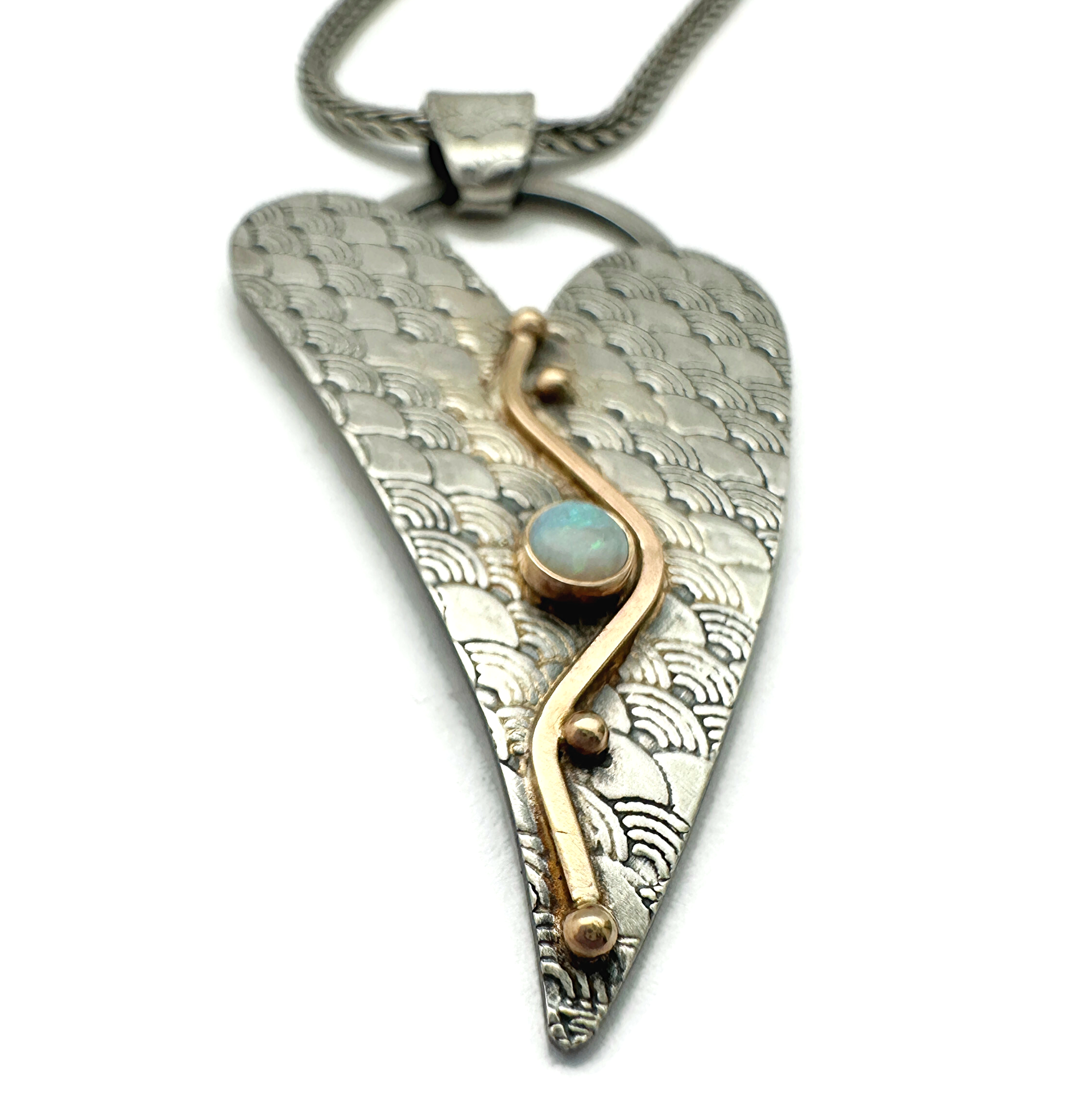 Whimsical Heart Necklace in Sterling Silver, 14k Gold, Australian Opal