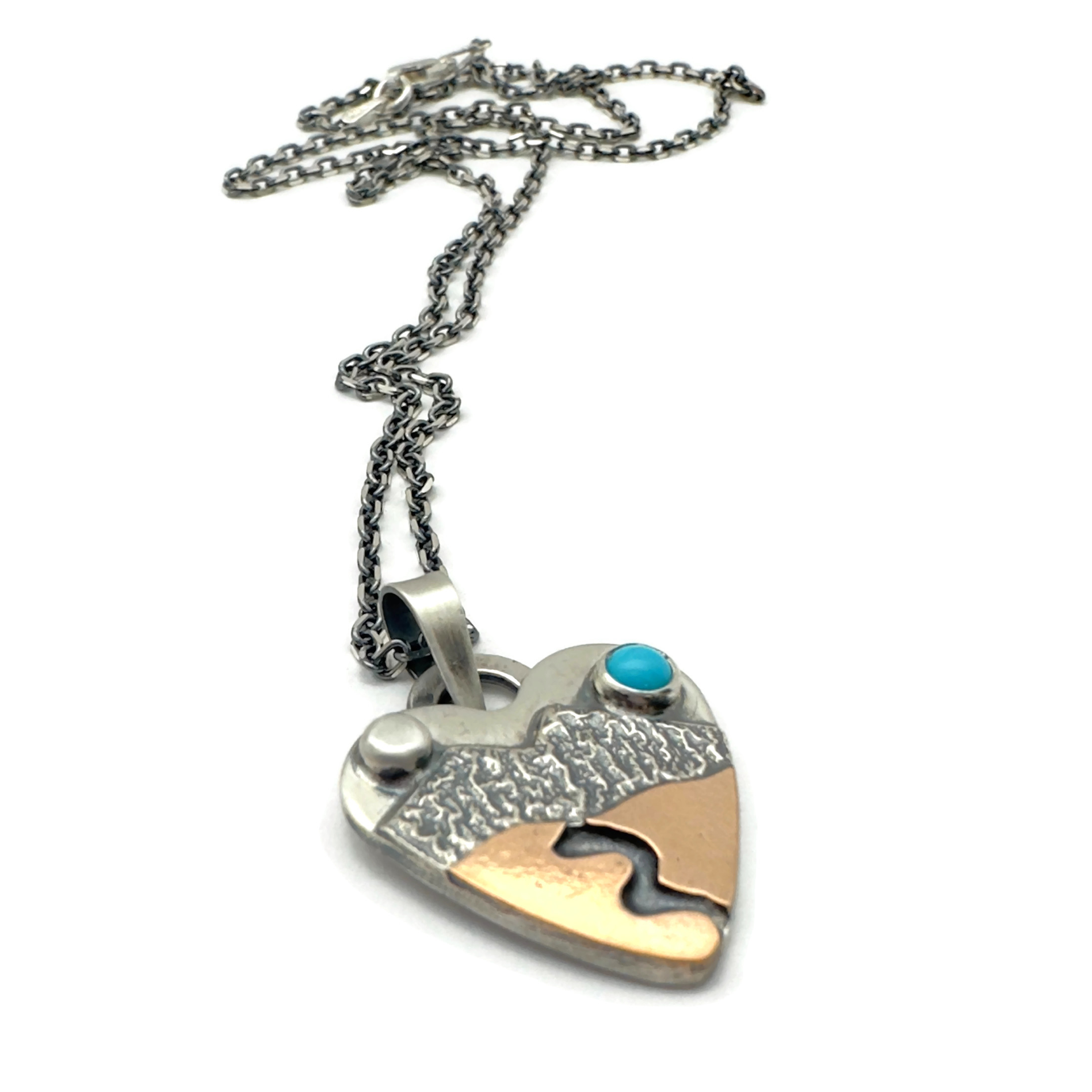 Alpine Heart Necklace Mixed Metals Sterling Silver with Bronze and Sleeping Beauty Turquoise