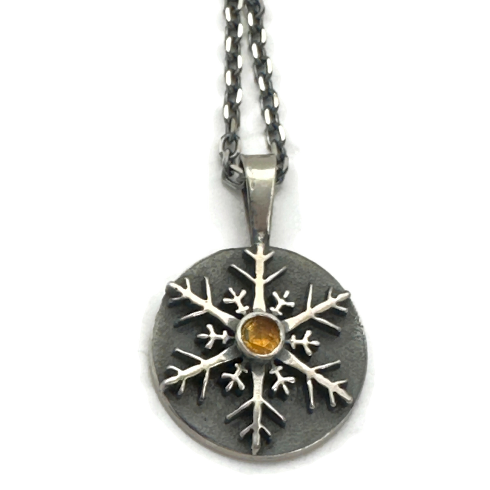 Sterling Silver with Citrine Snowflake Necklace