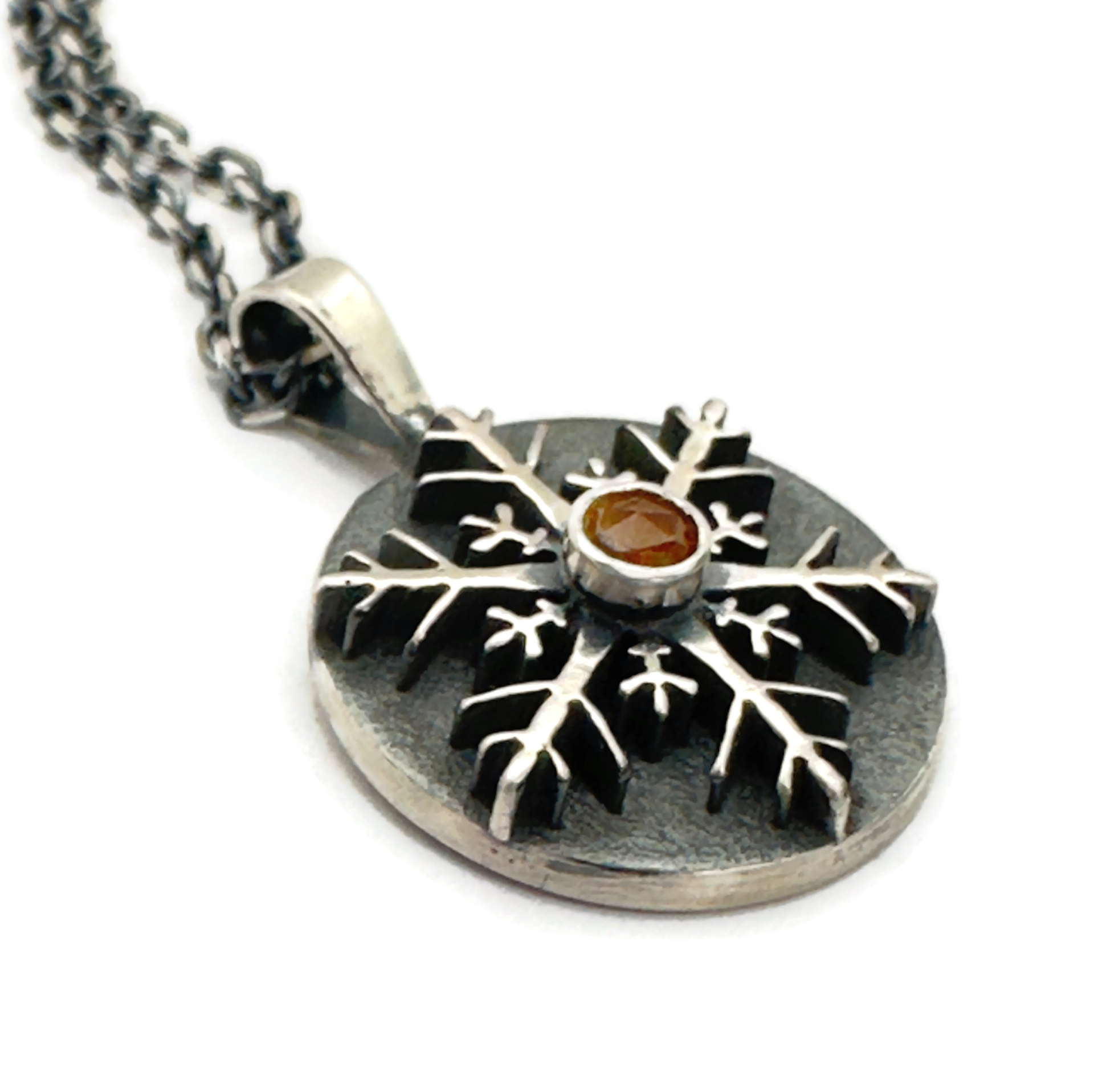 Sterling Silver with Citrine Snowflake Necklace