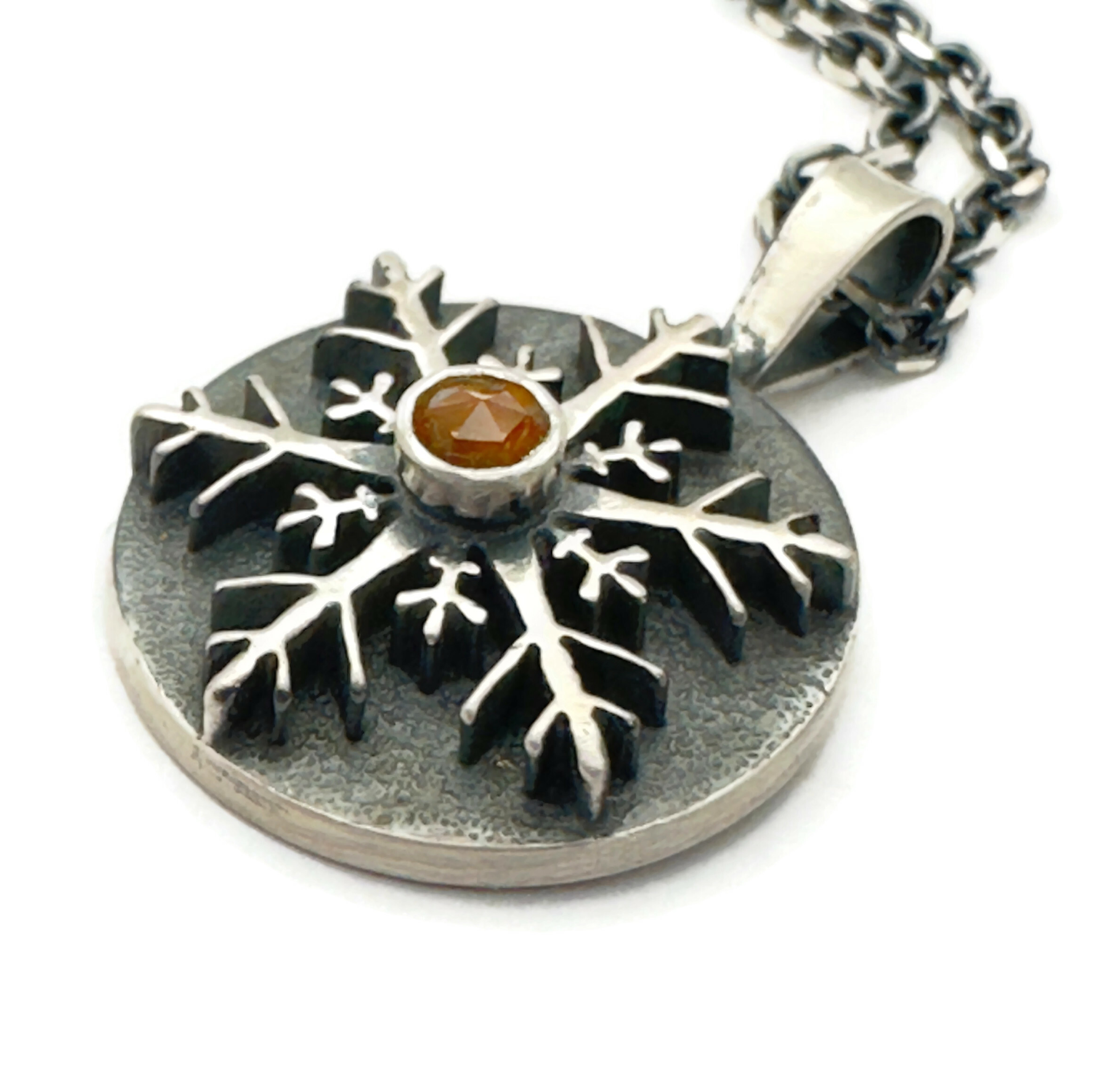 Sterling Silver with Citrine Snowflake Necklace