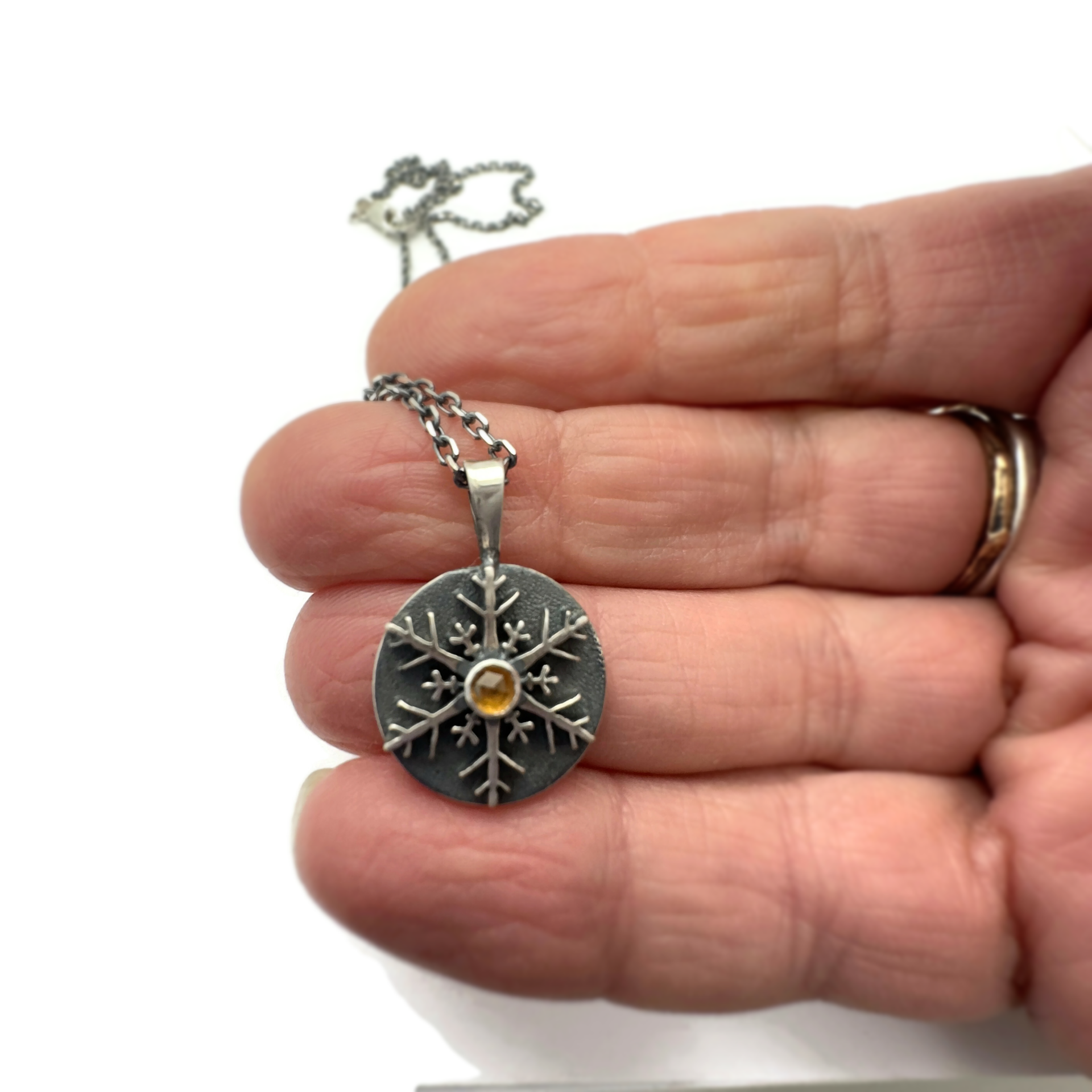 Sterling Silver with Citrine Snowflake Necklace