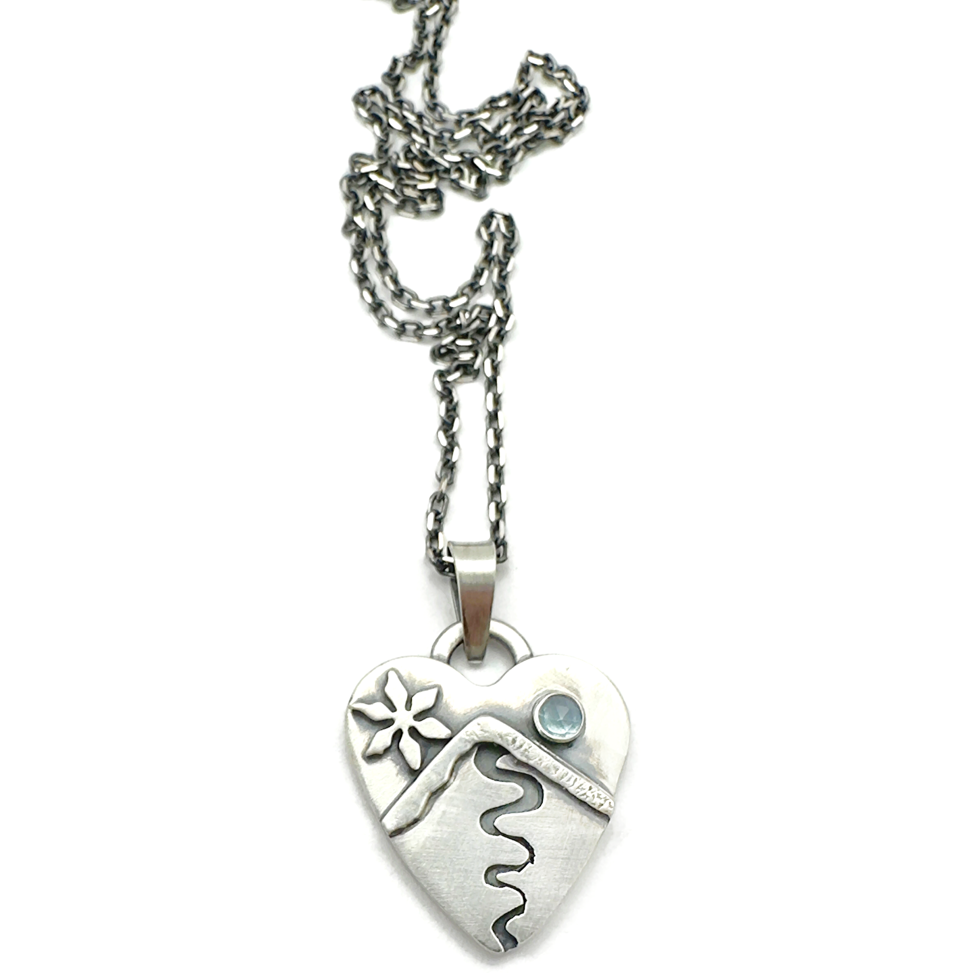 Small Alpine Heart First Tracks Solo Sterling Silver, Swiss Blue Topaz