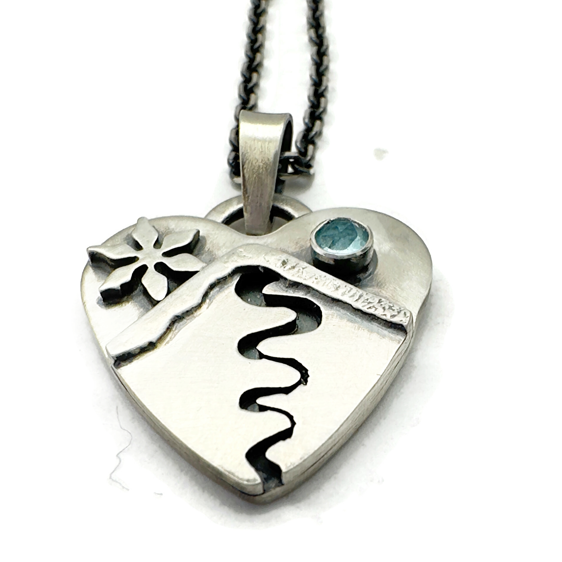 Small Alpine Heart First Tracks Solo Sterling Silver, Swiss Blue Topaz