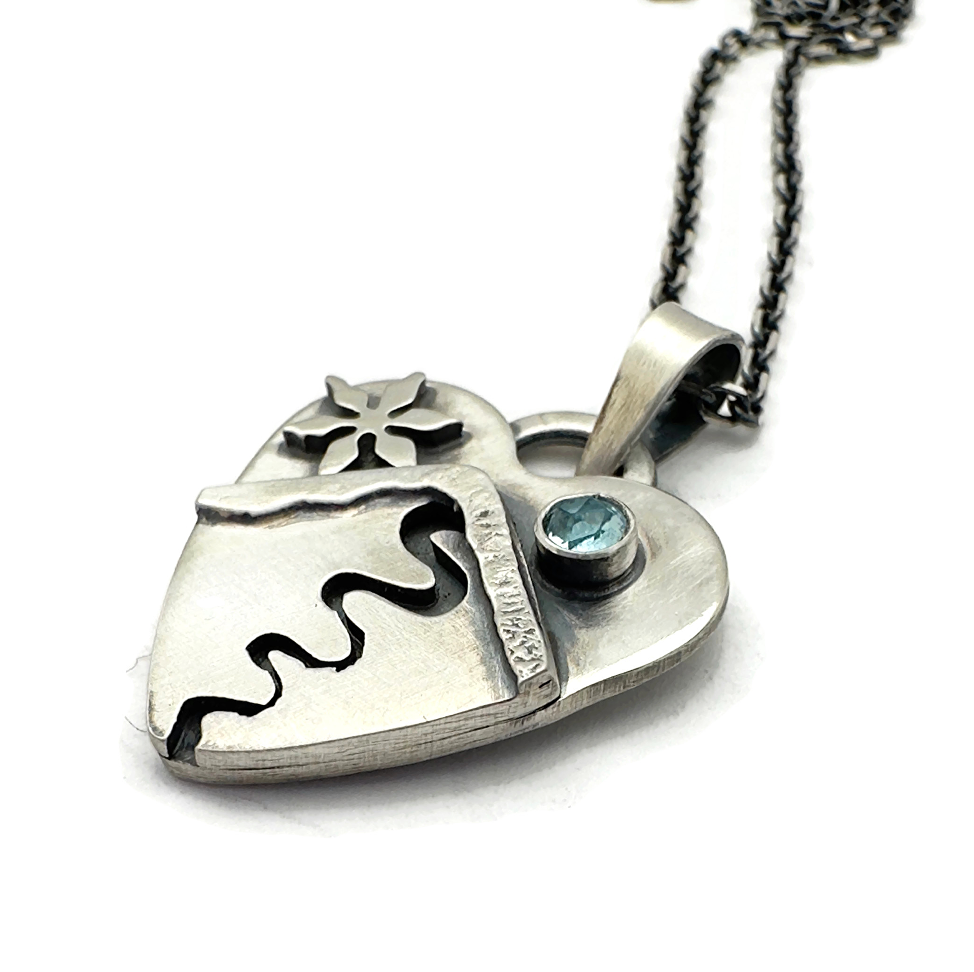 Small Alpine Heart First Tracks Solo Sterling Silver, Swiss Blue Topaz