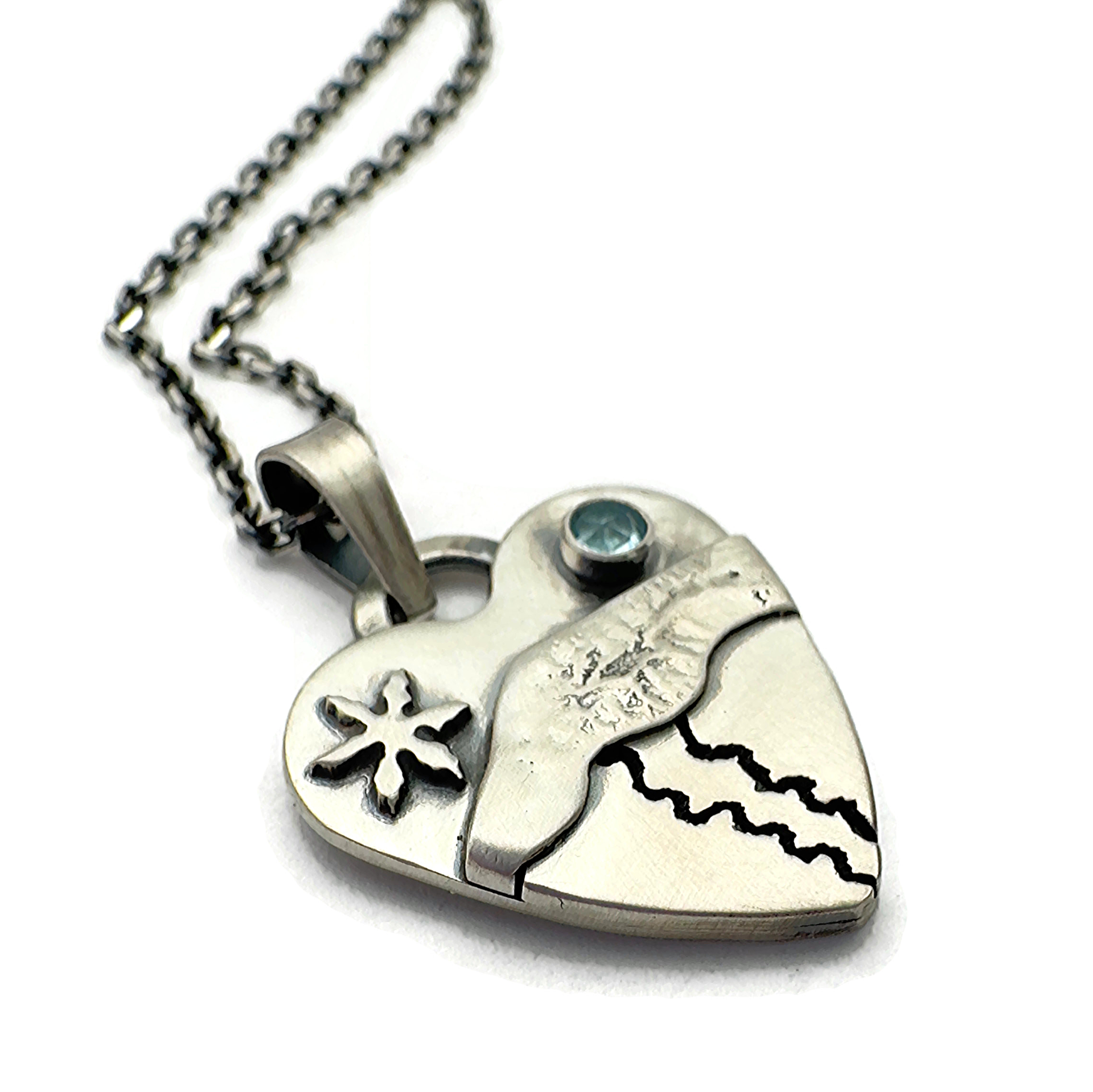 Small Alpine Heart First Tracks 2 Sterling Silver, Swiss Blue Topaz