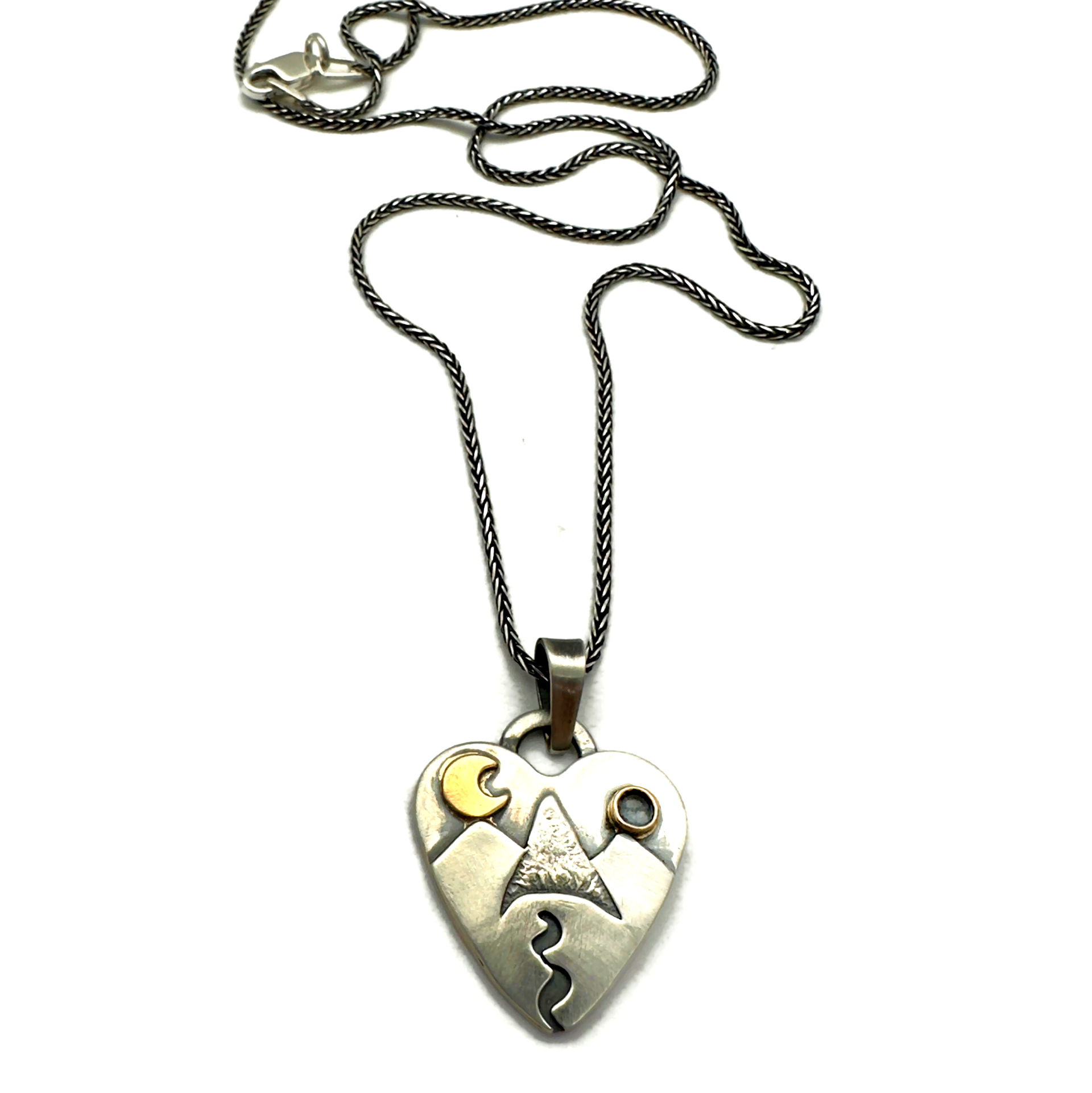 Alpine Heart Sterling Silver, 14K Gold, Montana Sapphire