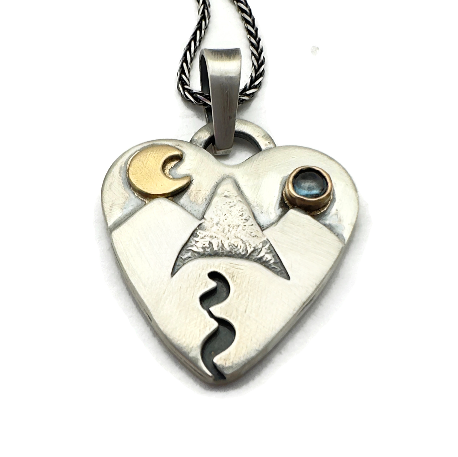 Alpine Heart Sterling Silver, 14K Gold, Montana Sapphire