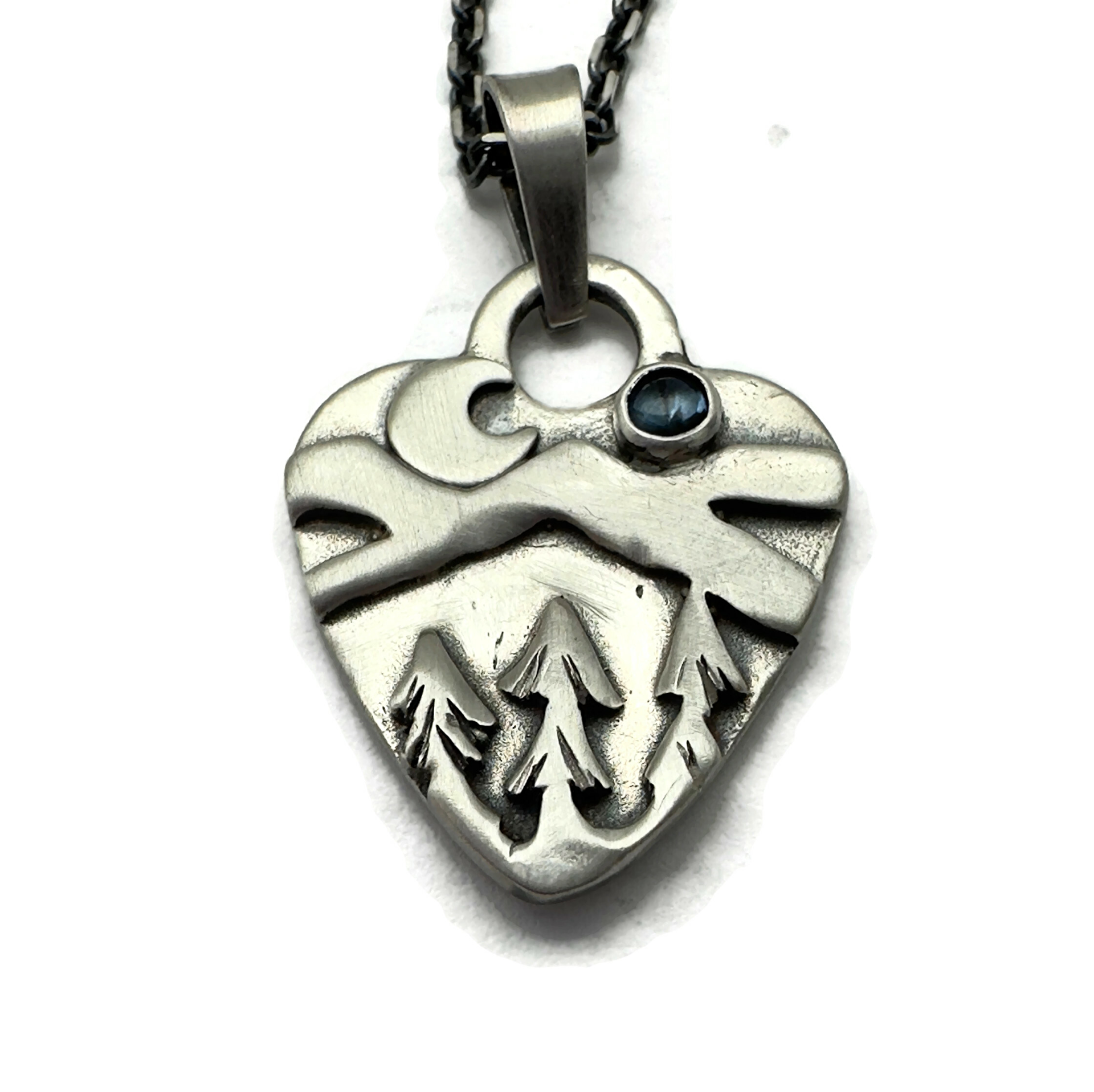 Sterling Silver Alpine Heart with Montana Sapphire Gemstone