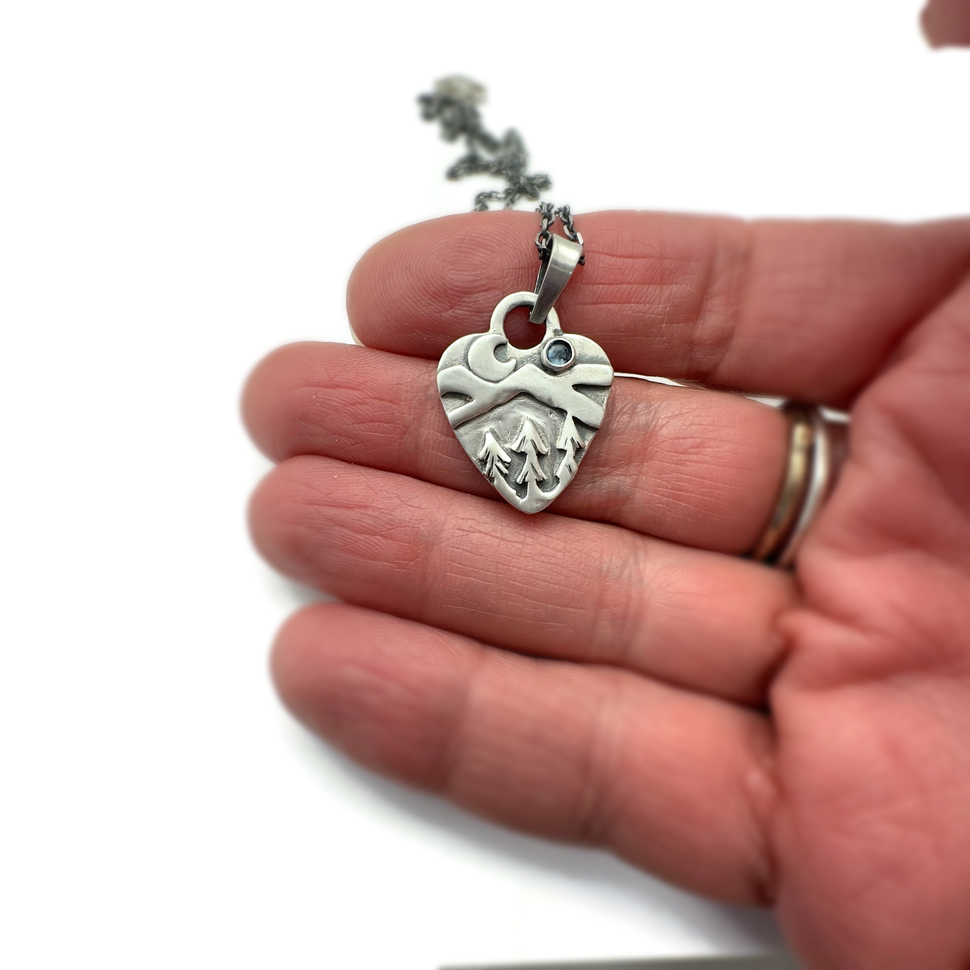 Sterling Silver Alpine Heart with Montana Sapphire Gemstone