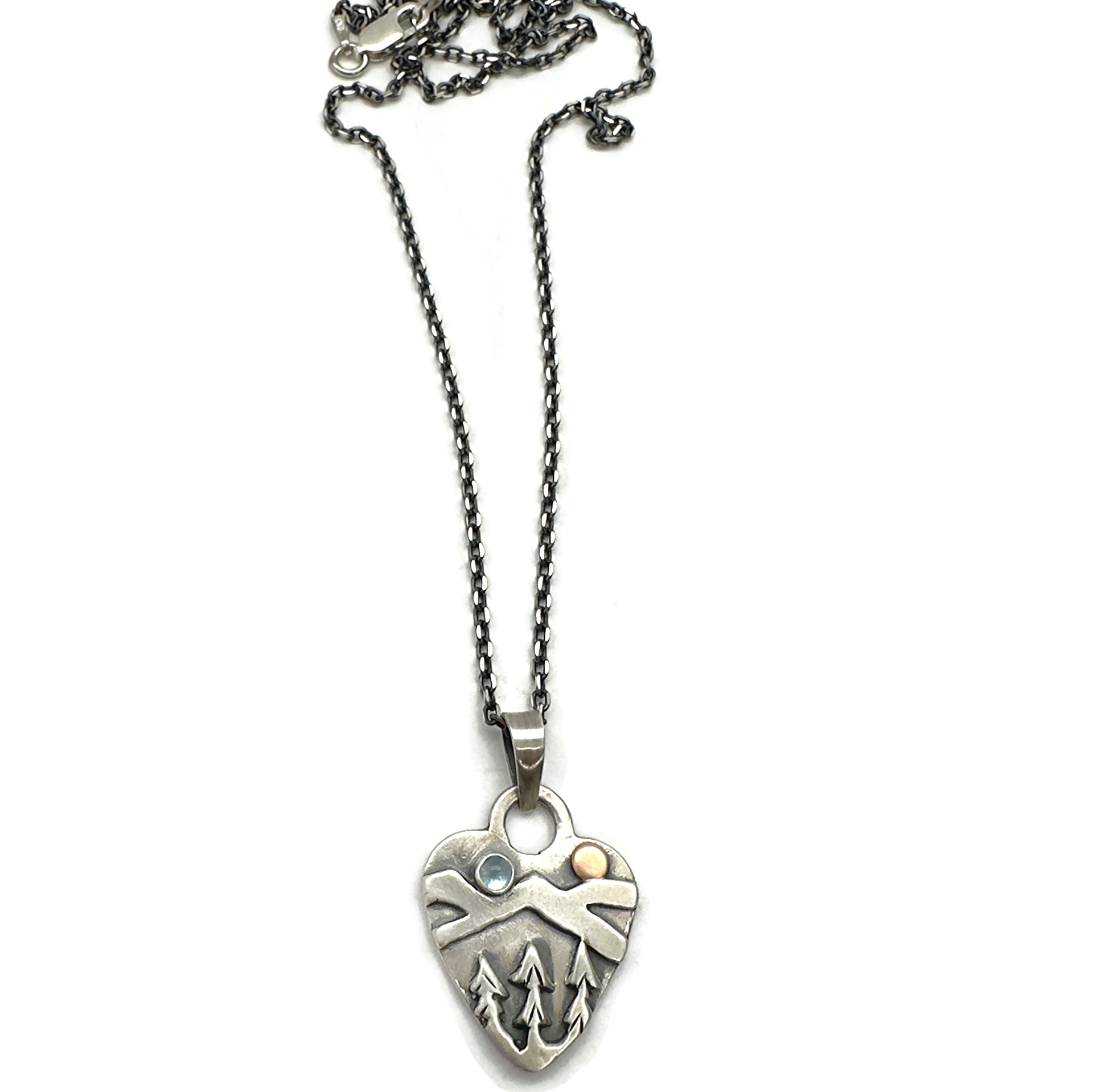 Small Alpine Heart Sterling Silver, Bronze, Swiss Blue Topaz