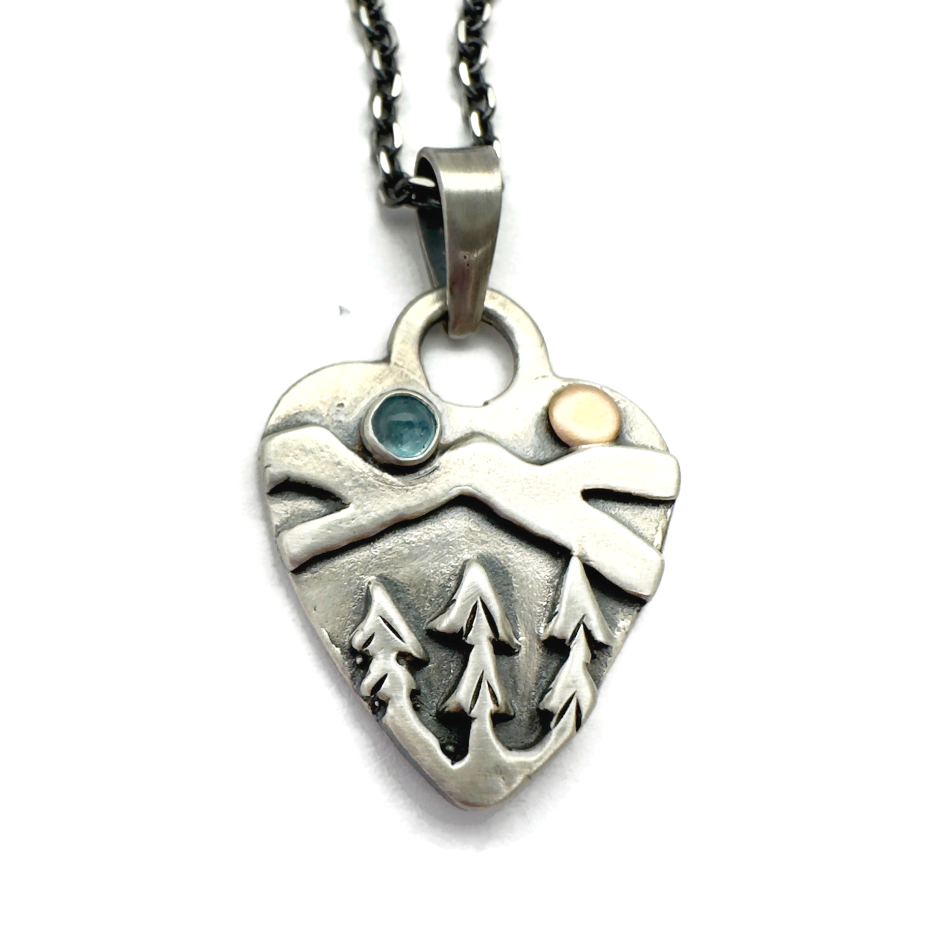 Small Alpine Heart Sterling Silver, Bronze, Swiss Blue Topaz