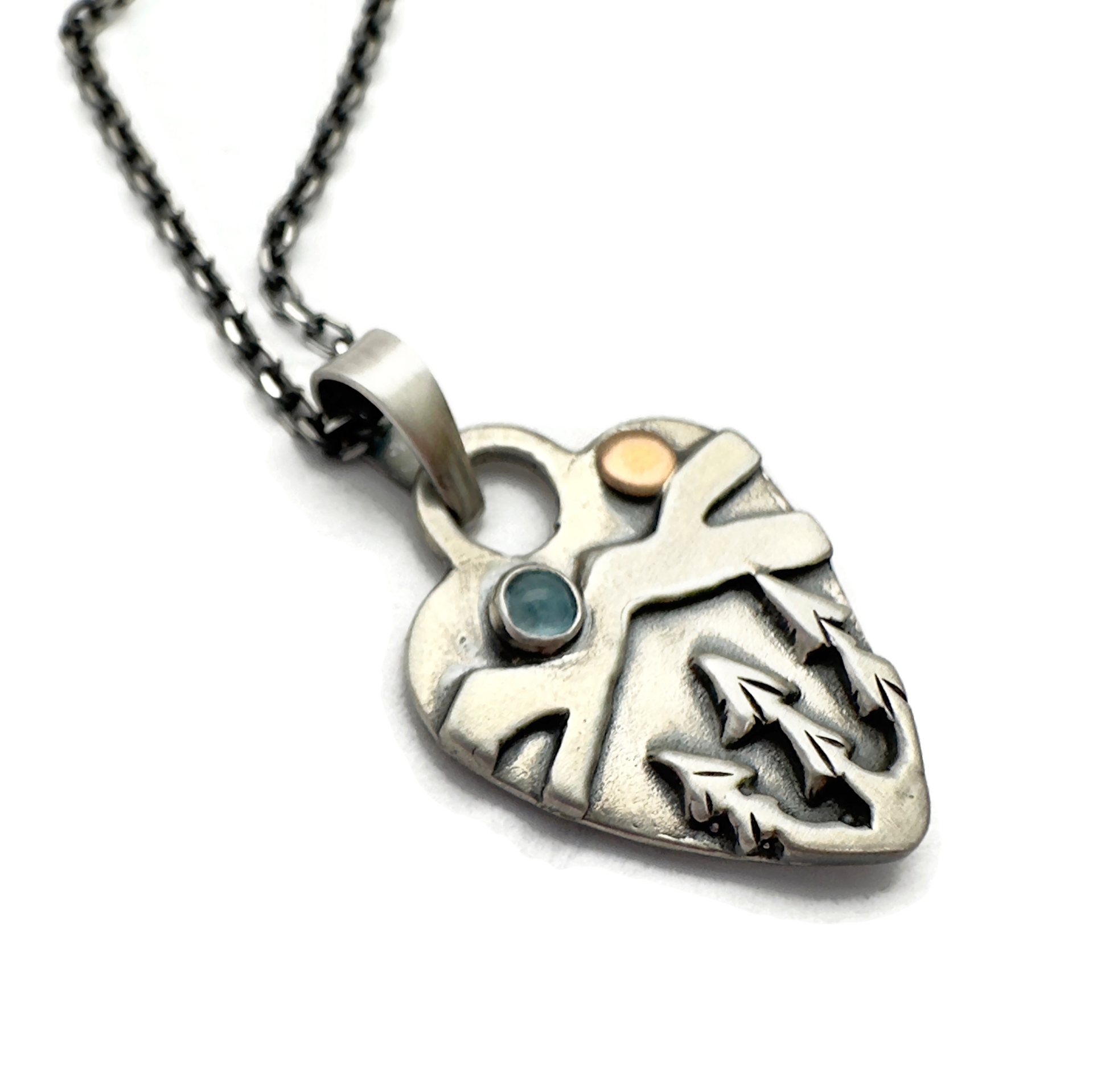 Small Alpine Heart Sterling Silver, Bronze, Swiss Blue Topaz