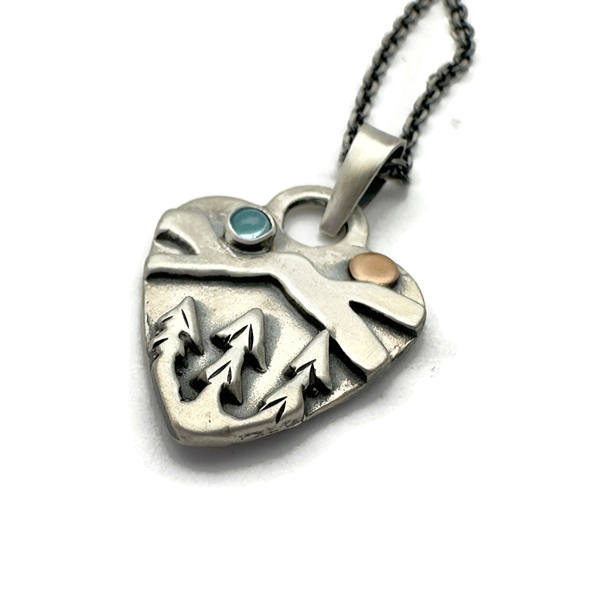 Small Alpine Heart Sterling Silver, Bronze, Swiss Blue Topaz