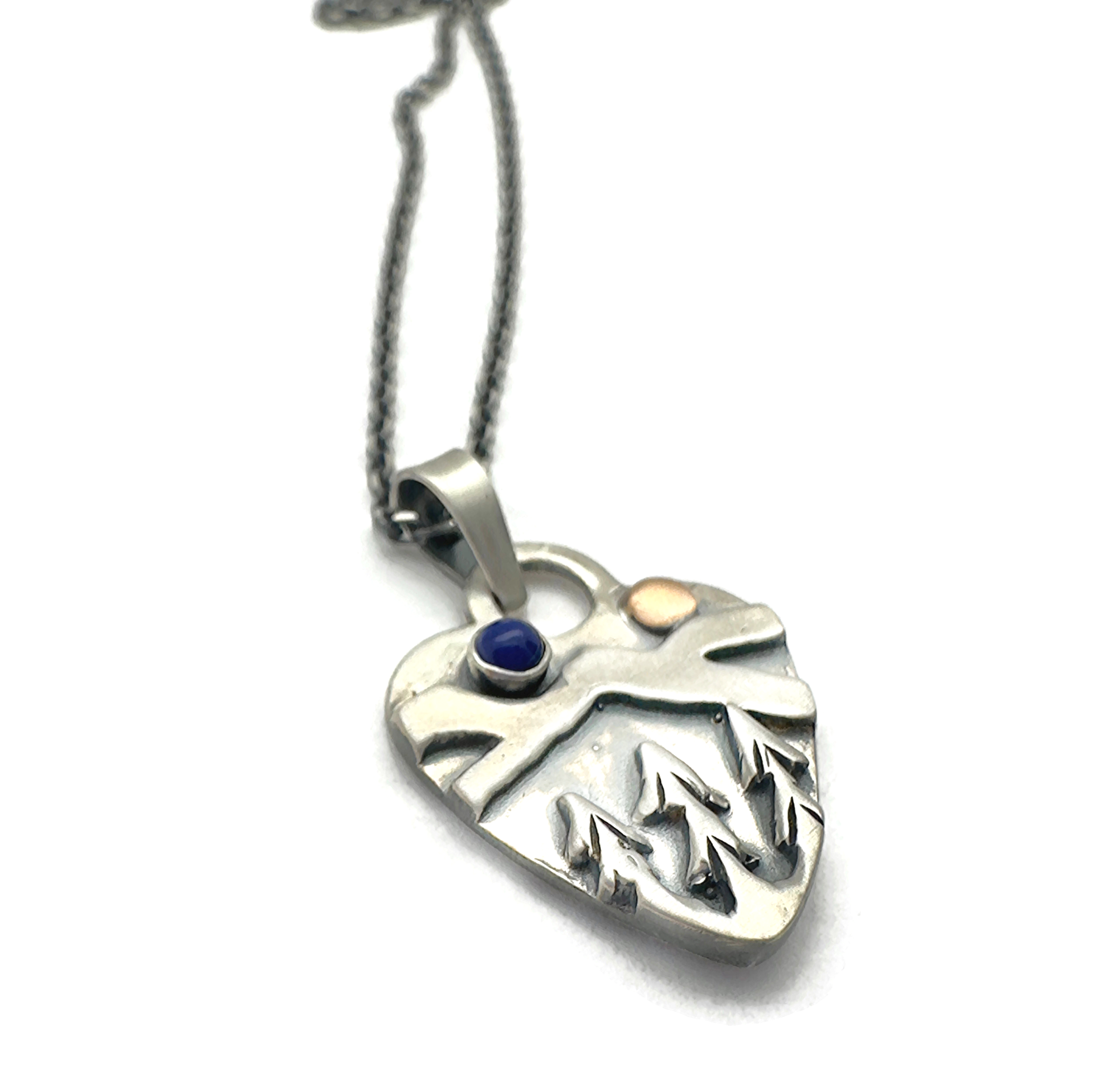 Small Alpine Heart Sterling Silver, Bronze, Lapis Lazuli