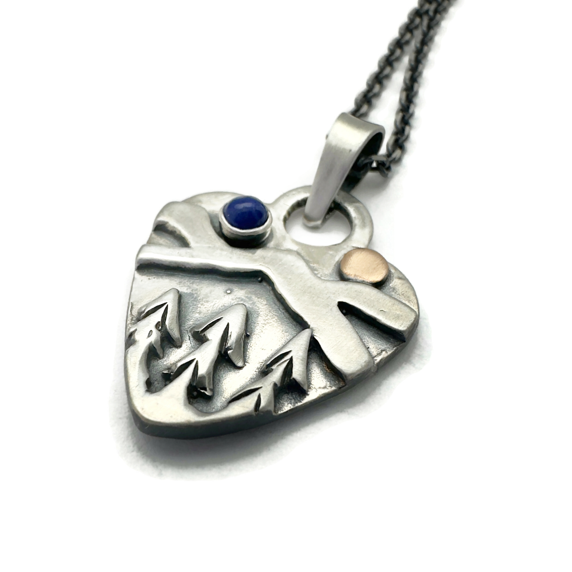 Small Alpine Heart Sterling Silver, Bronze, Lapis Lazuli