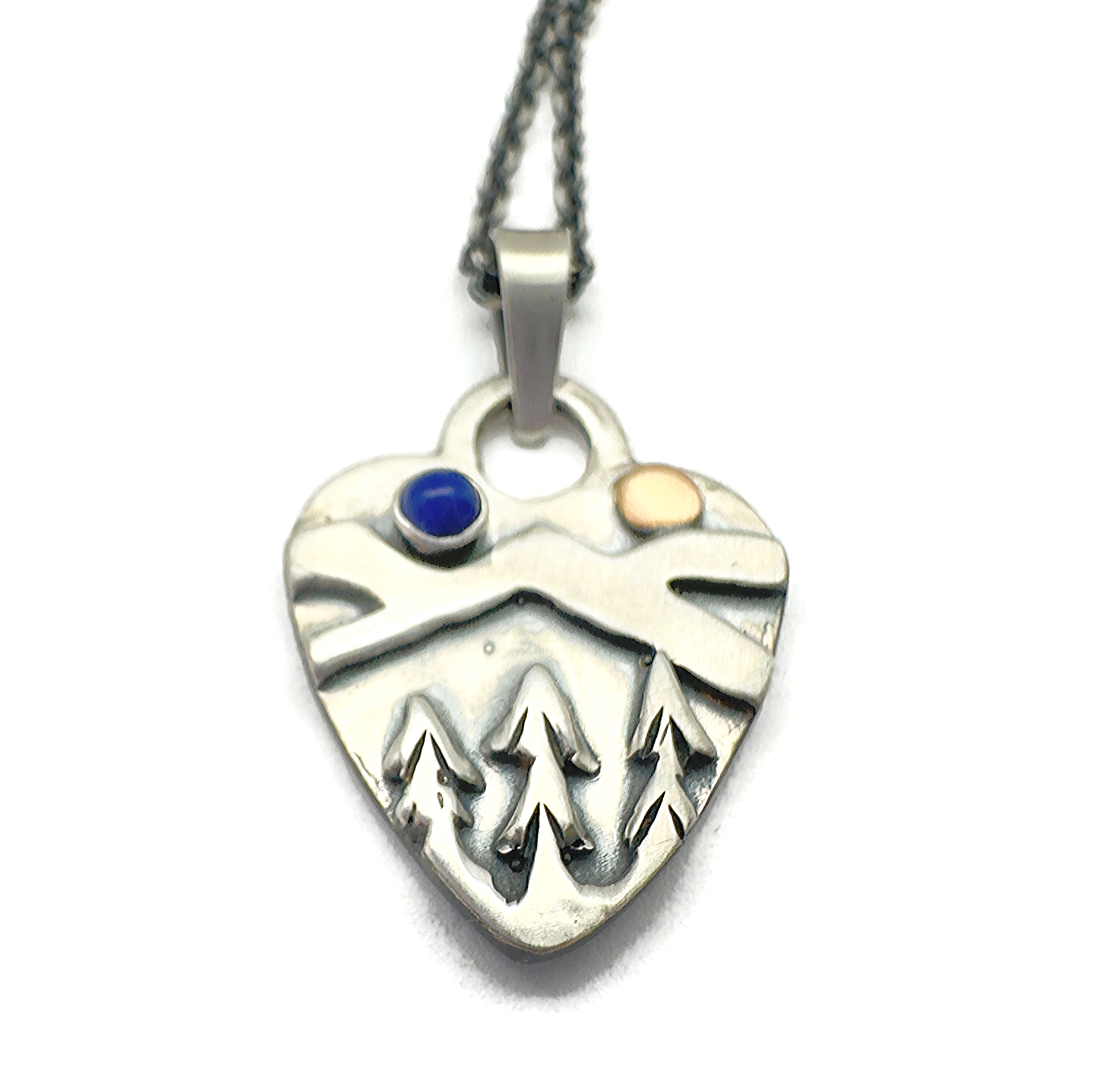 Small Alpine Heart Sterling Silver, Bronze, Lapis Lazuli