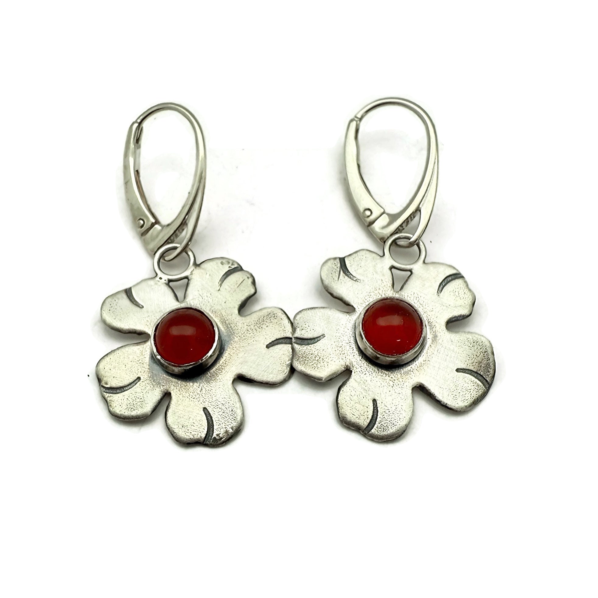 Sterling Silver and Carnelian Floral Earrings
