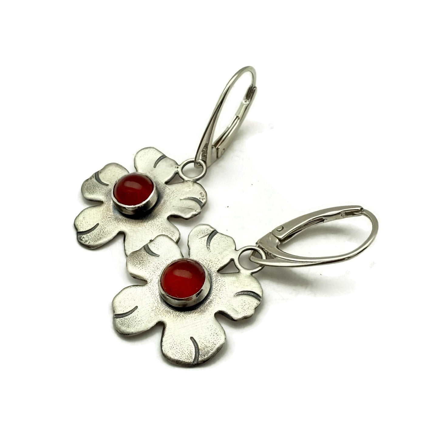 Sterling Silver and Carnelian Floral Earrings