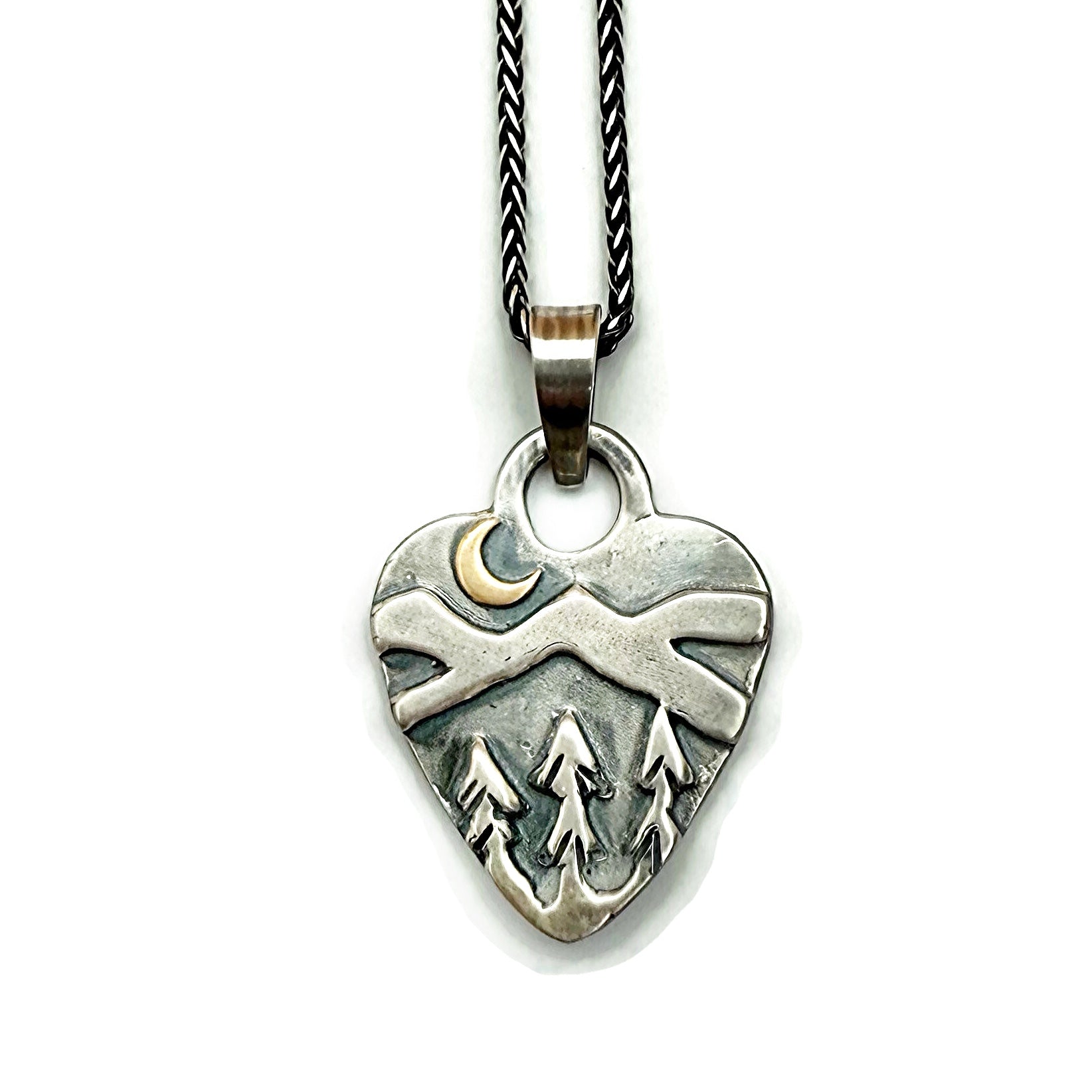 Small Alpine Heart Sterling Silver with Bronze Crescent Moon