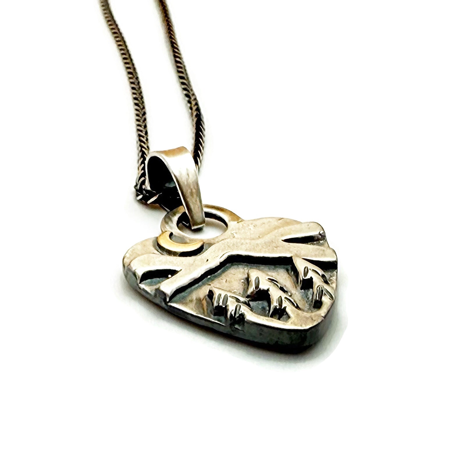 Small Alpine Heart Sterling Silver with Bronze Crescent Moon