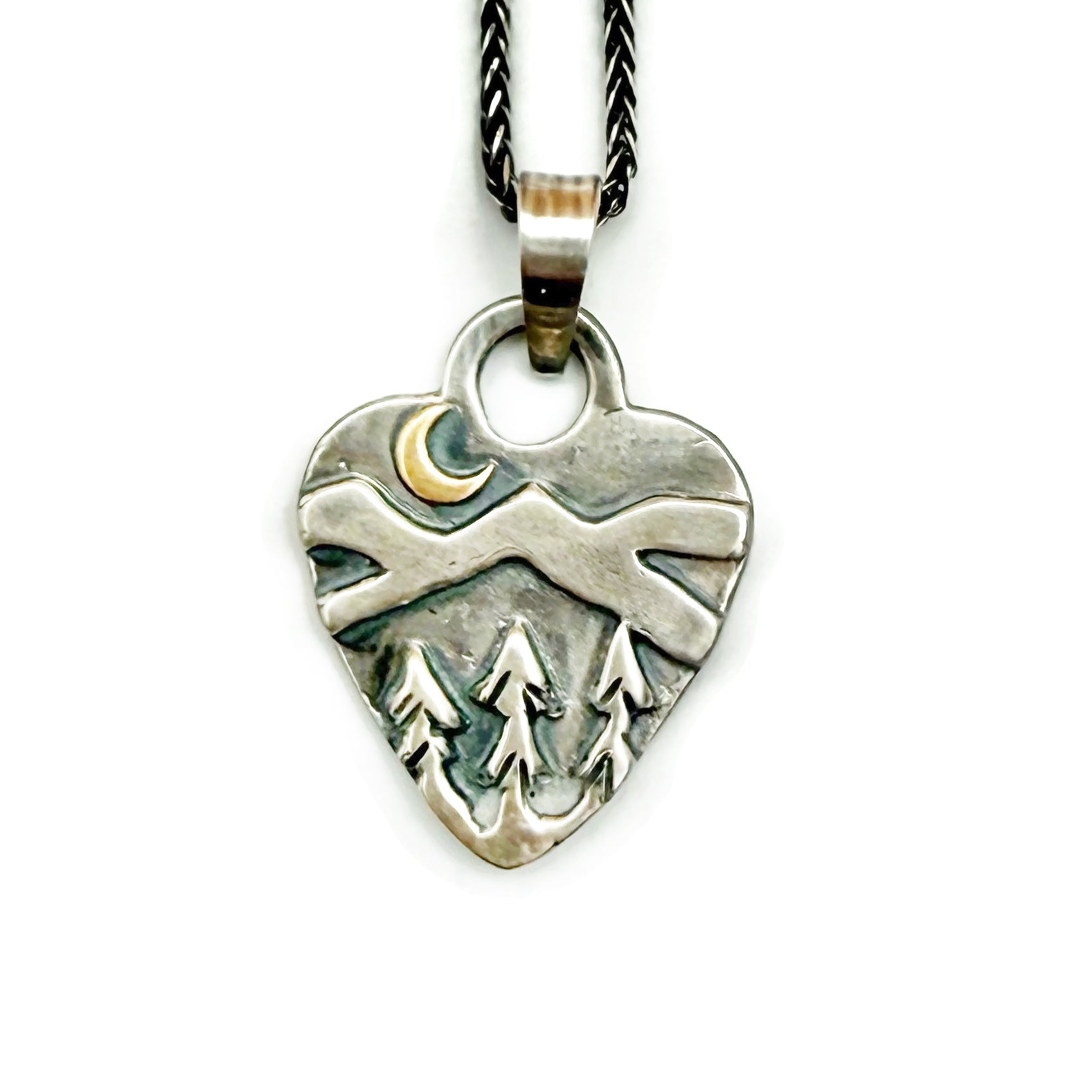 Small Alpine Heart Sterling Silver with Bronze Crescent Moon