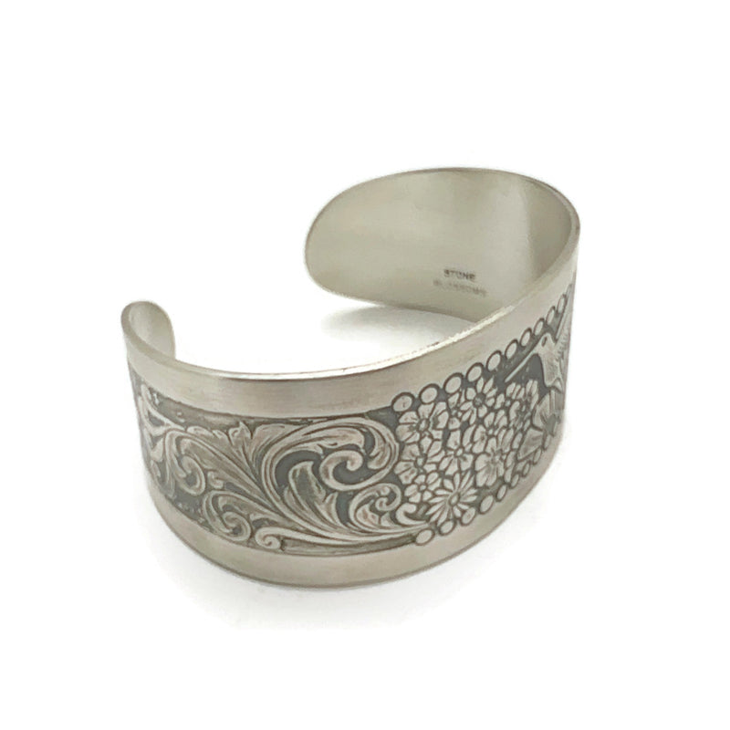 Sterling Silver Embossed Hummingbird Floral Bracelet